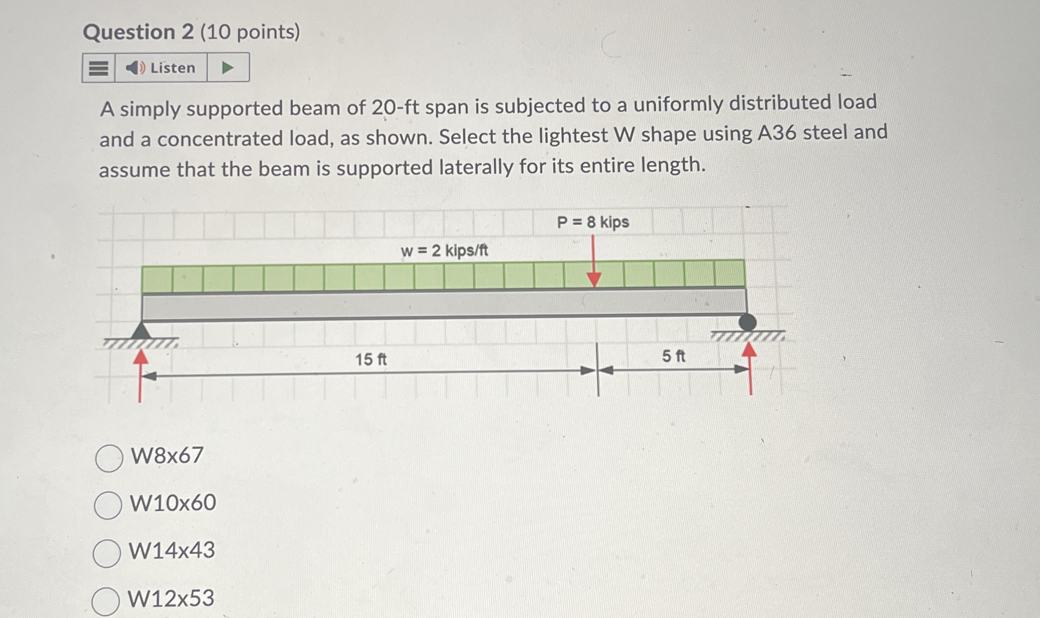 Question 2 ( 1 0 points ) A simply supported beam