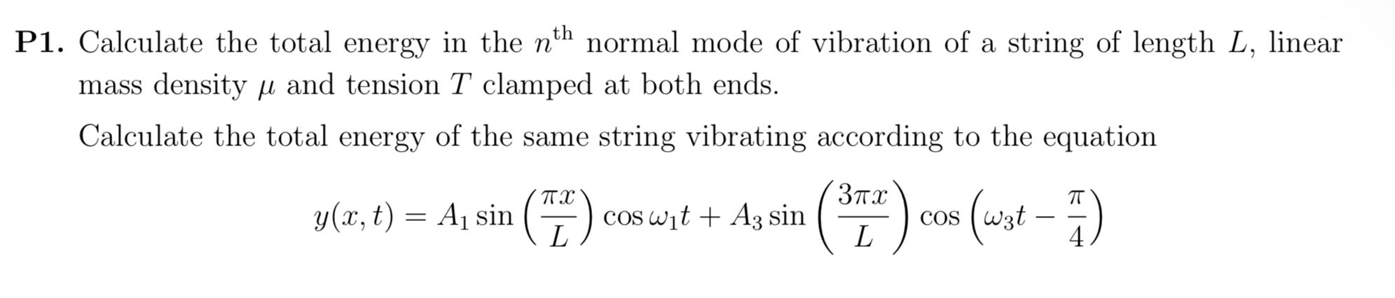 P 1 . Calculate the total energy in the n t h