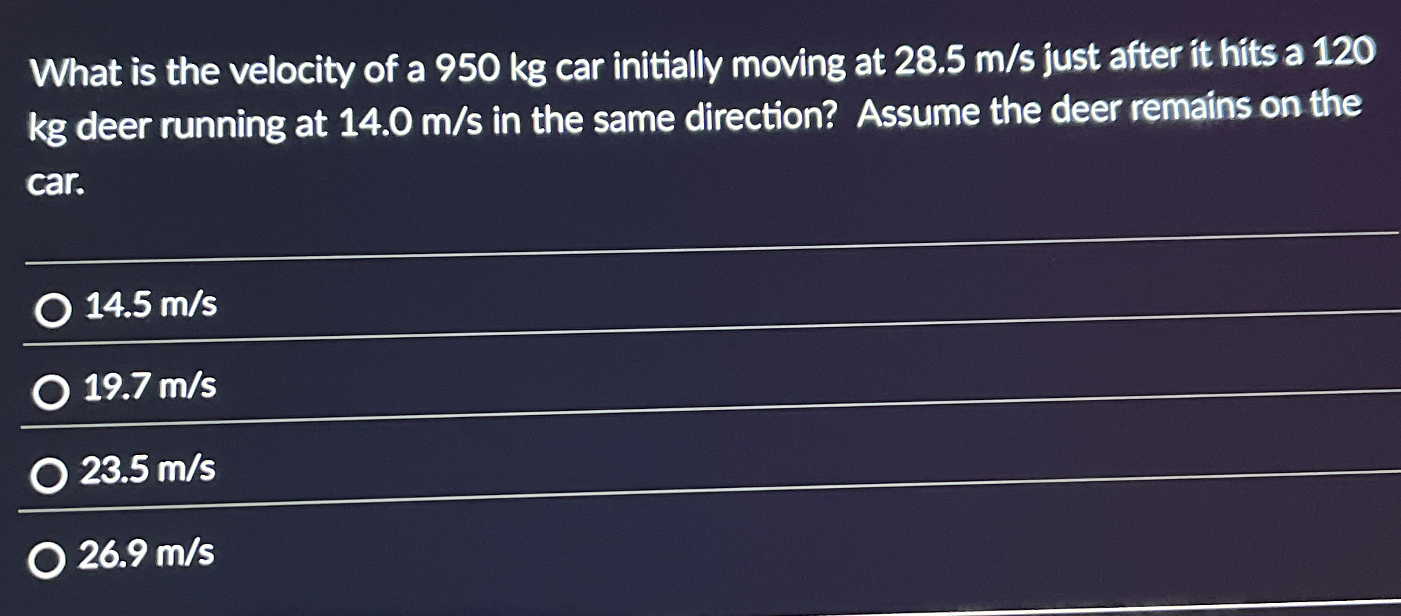 What is the velocity of a 9 5 0 kg car initially