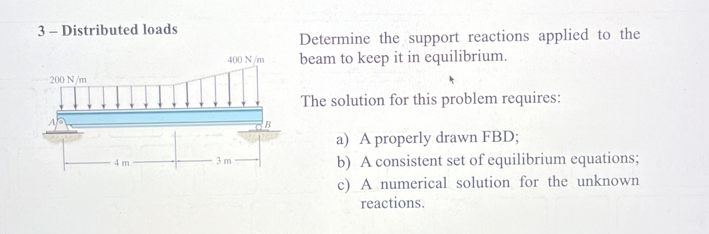 3 - Distributed loads Determine the support