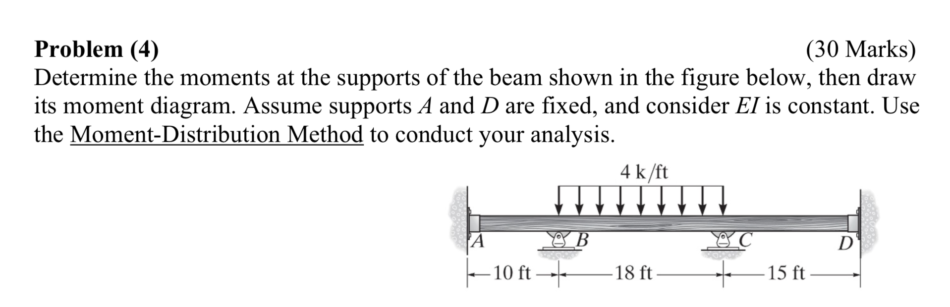 Problem ( 4 ) ( 3 0 Marks ) Determine the moments