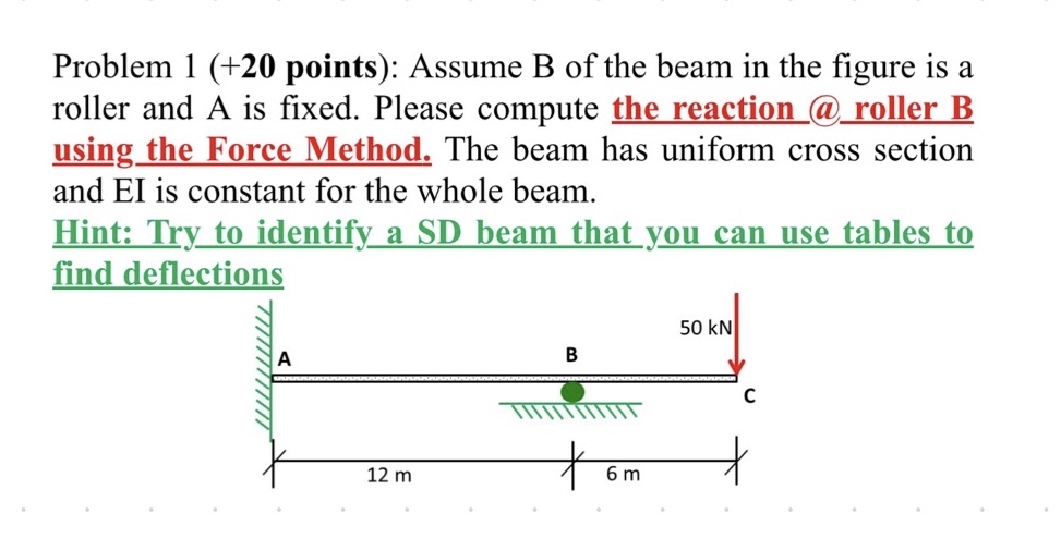 Problem 1 ( + 2 0 points ) : Assume B of the beam