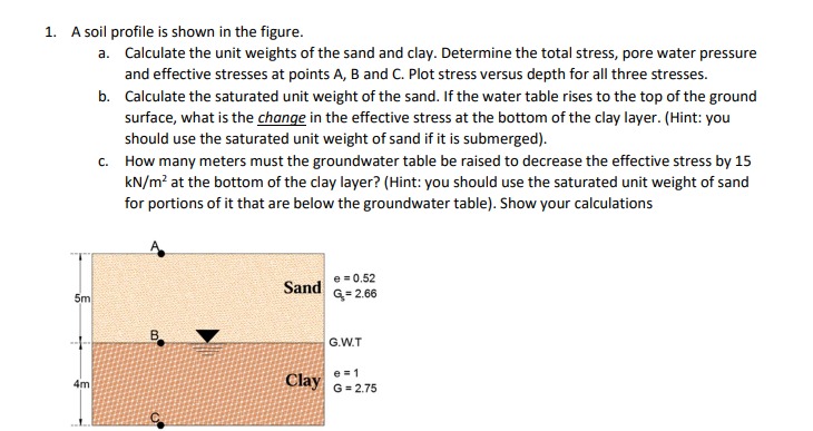 1 . A soil profile is shown in the figure. a .