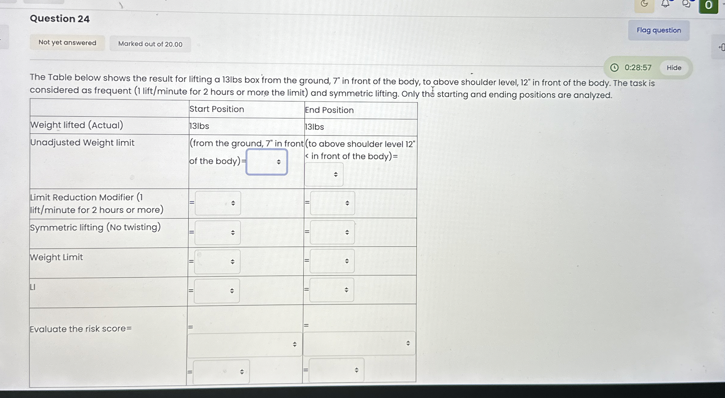 Question 2 4 0 : 2 8 : 5 7 Hide The Table below