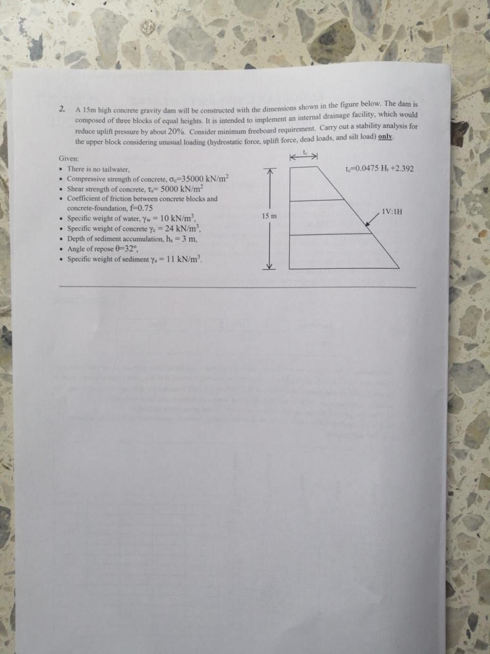 A 1 5 m high concrete gravity dam will be