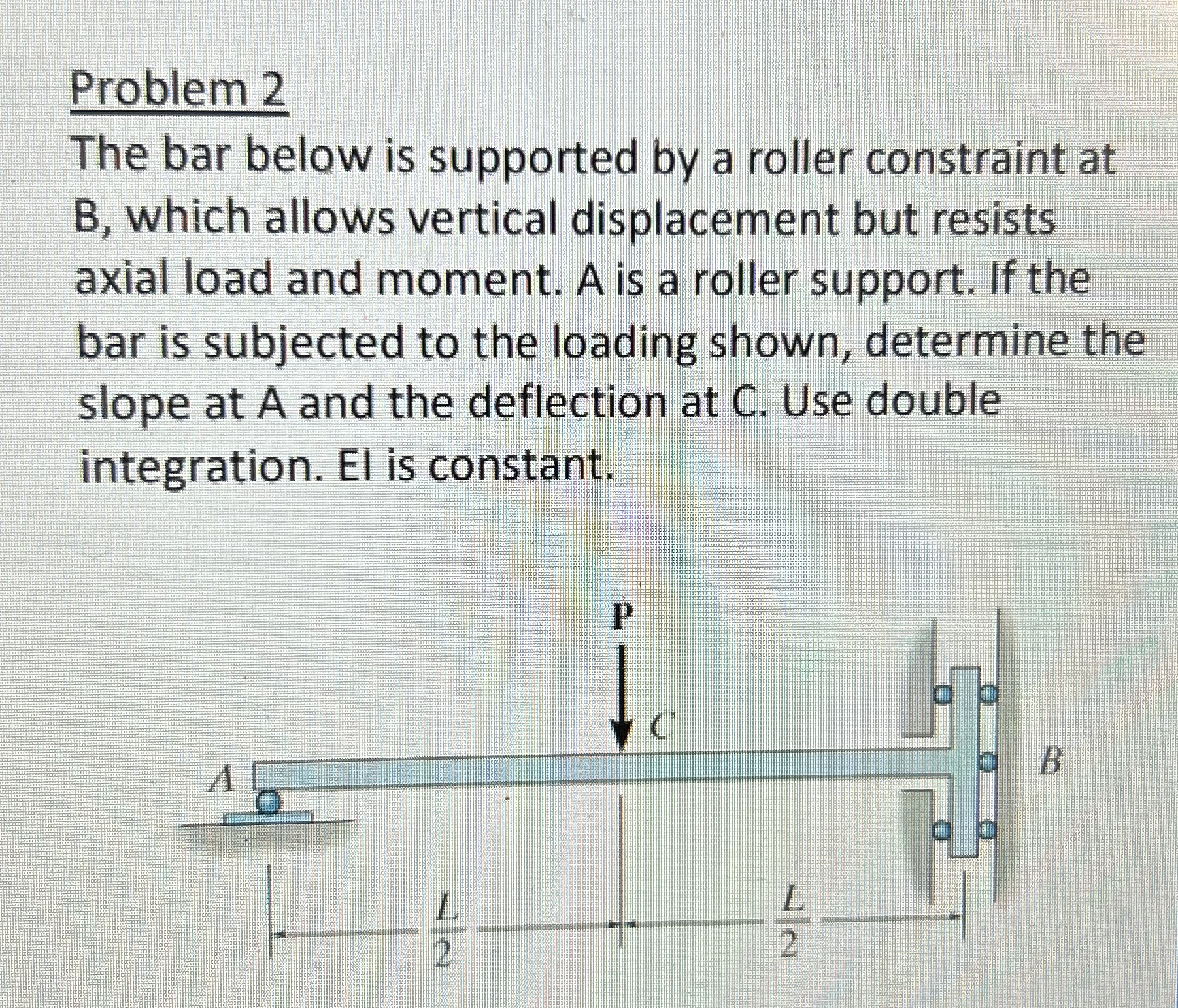 Problem 2 The bar below is supported by a roller