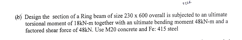 ( b ) Design the section of a Ring beam of size 2