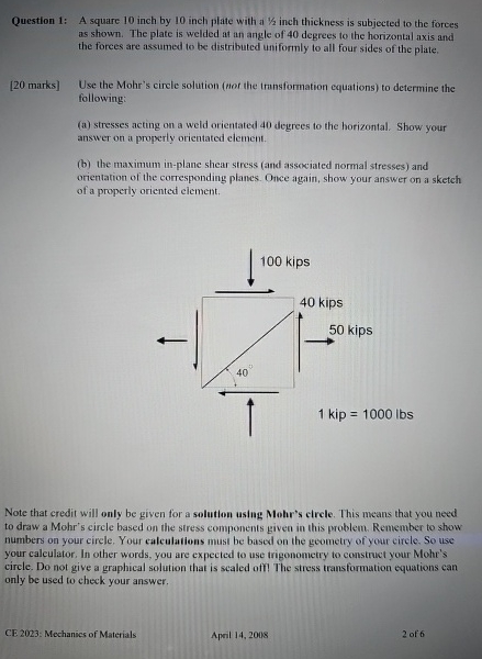 Question 1 : A square 1 0 inch by 1 0 inch plate