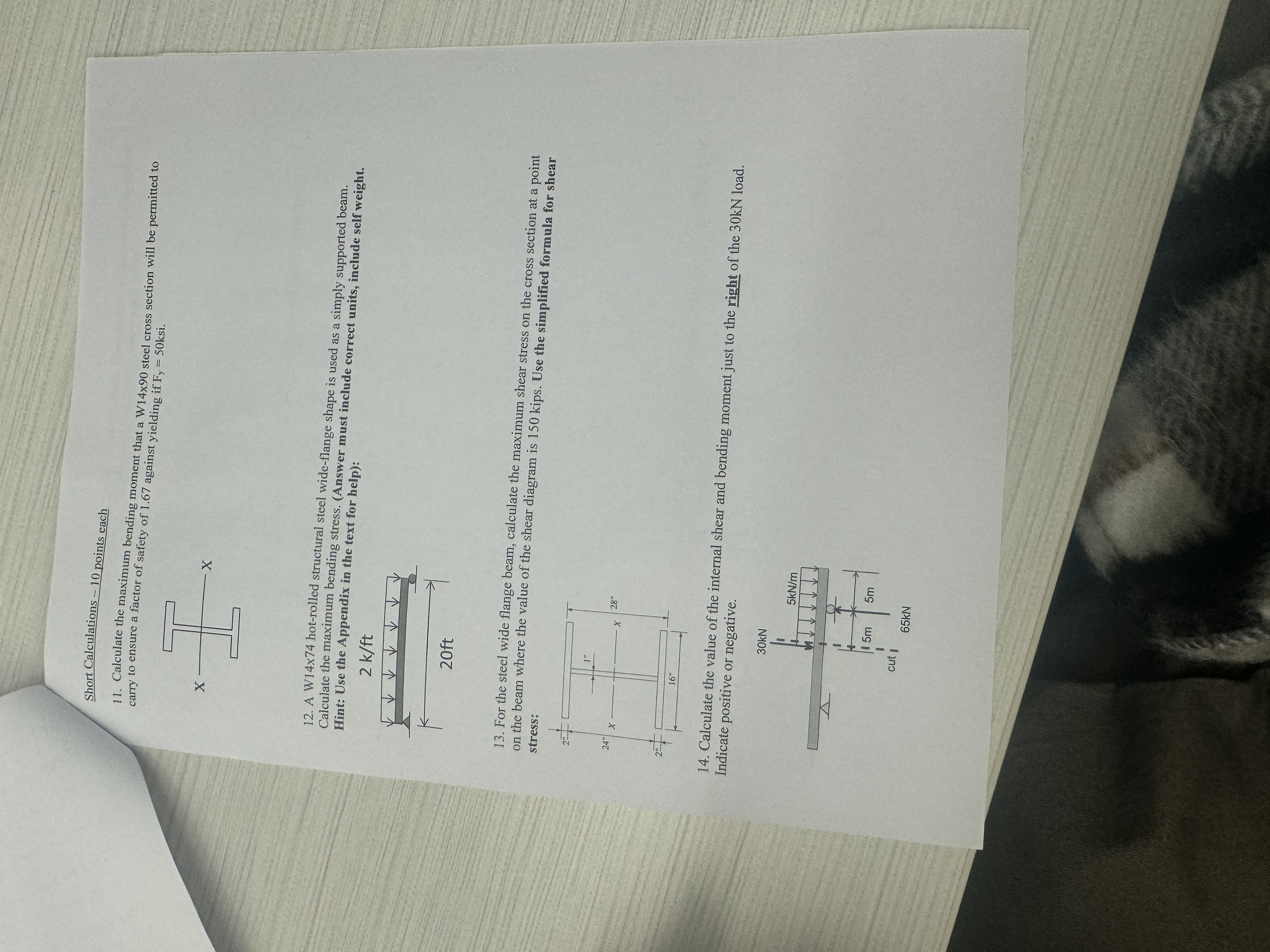 Short Calculations - 1 0 points each 1 1 .