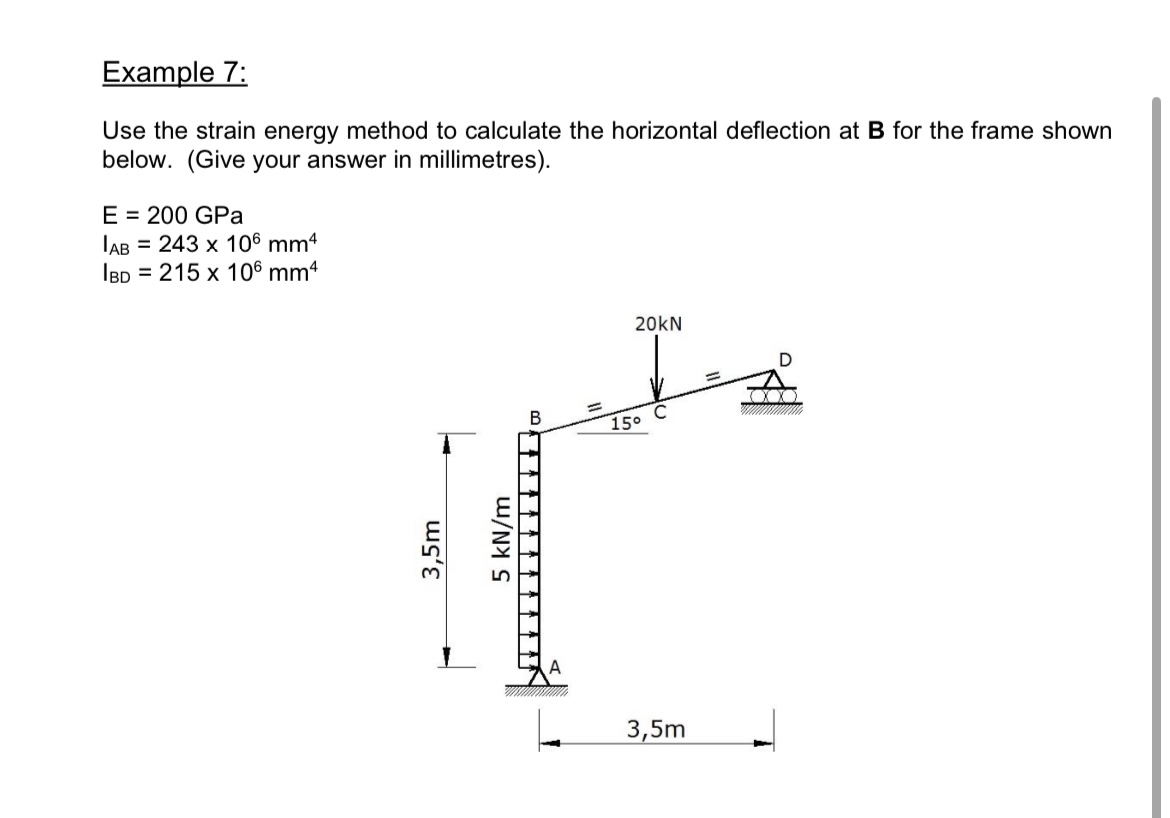 Example 7 : Use the strain energy method to
