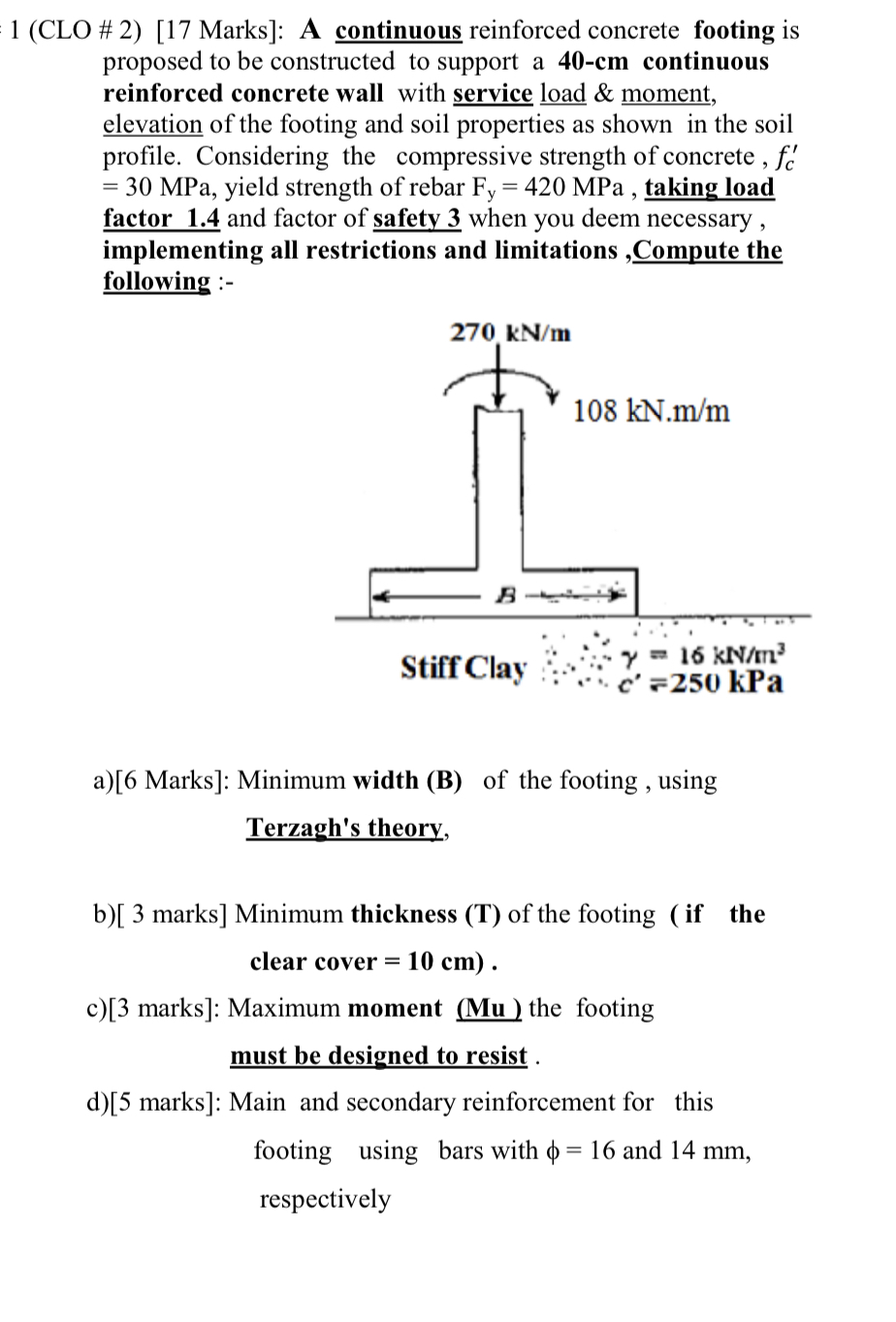 1 ( CLO \ # 2 ) [ 1 7 Marks ] : A continuous