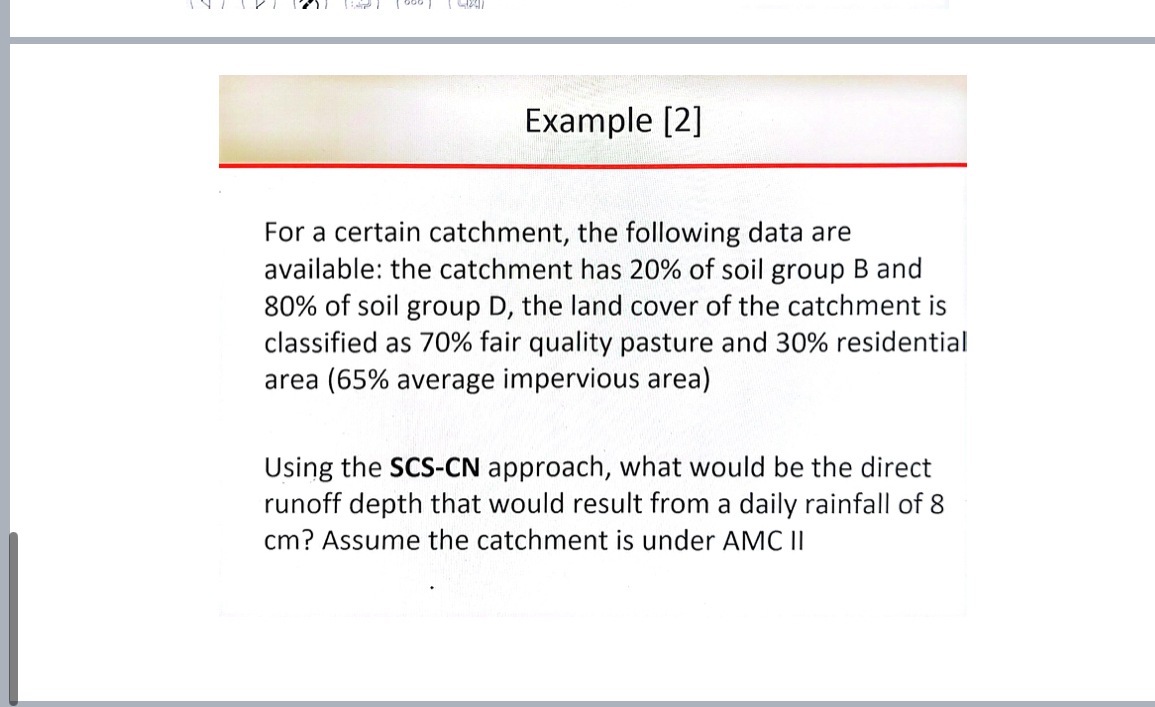 Example [ 2 ] For a certain catchment, the