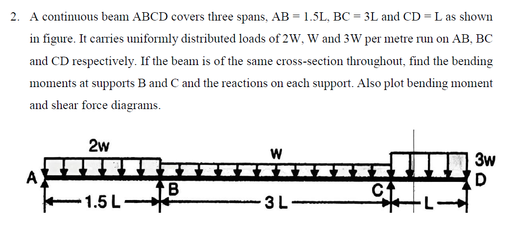2 . A continuous beam ABCD covers three spans, \