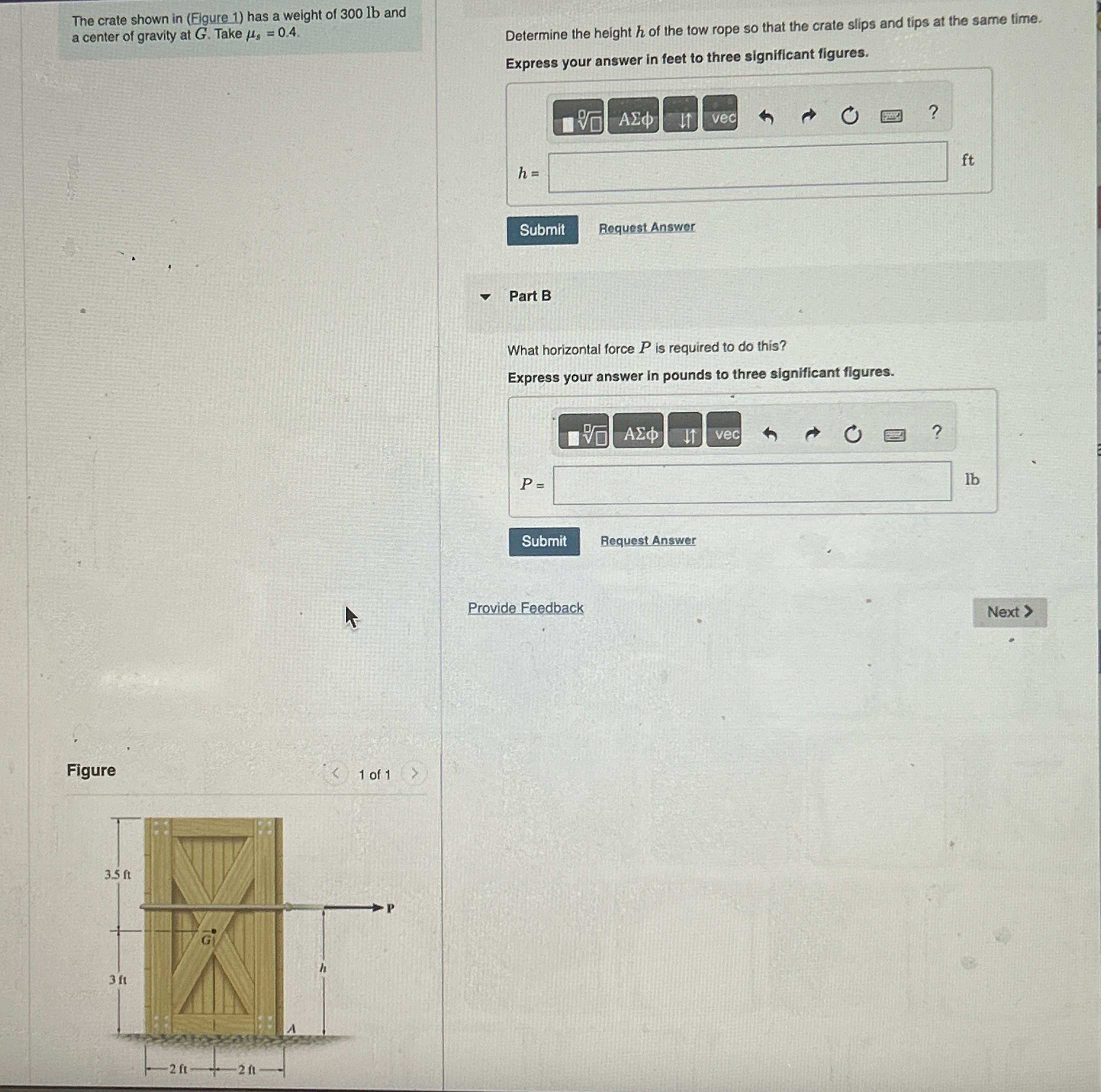 The crate shown in ( Figure 1 ) has a weight of 3