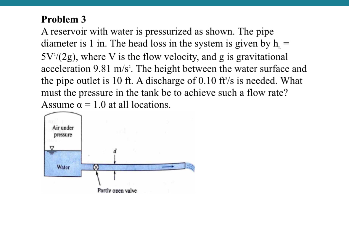 Problem 3 A reservoir with water is pressurized