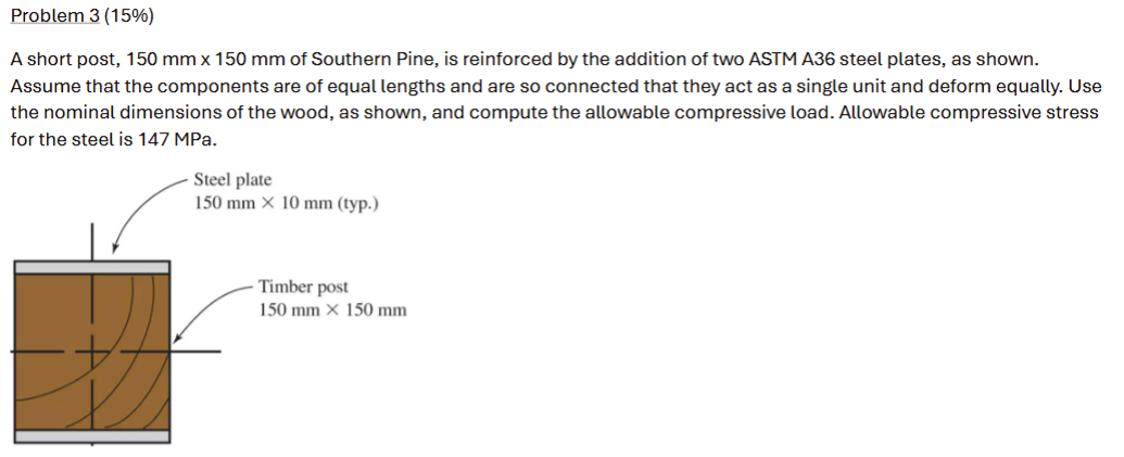 Problem 3 ( 1 5 \ % ) A short post, \ ( 1 5 0 \