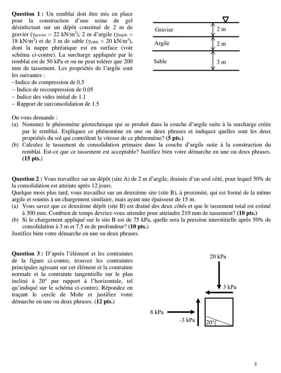 Question 1 : Un remblai doit tre mis en place