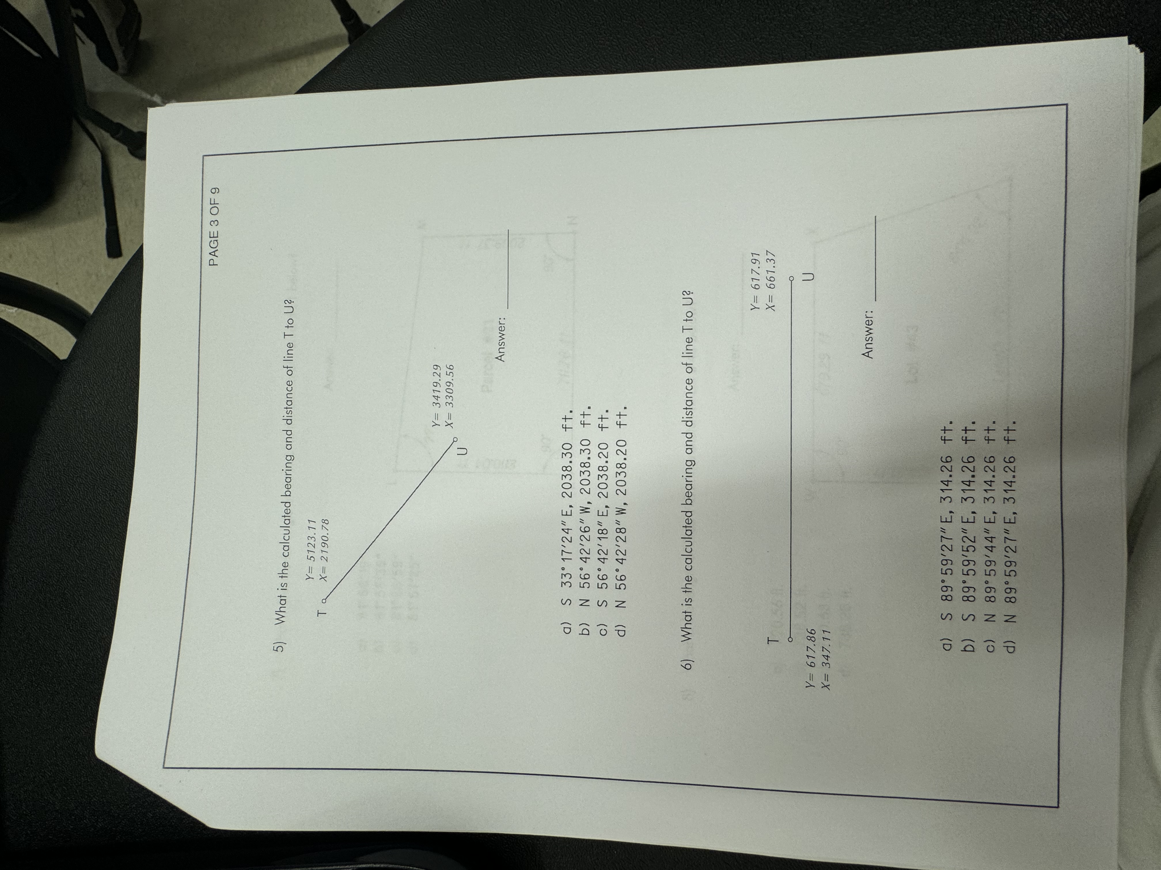 PAGE 3 OF 9 What is the calculated bearing and