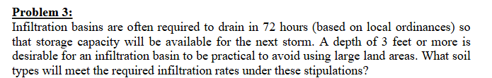 Problem 3 : Infiltration basins are often