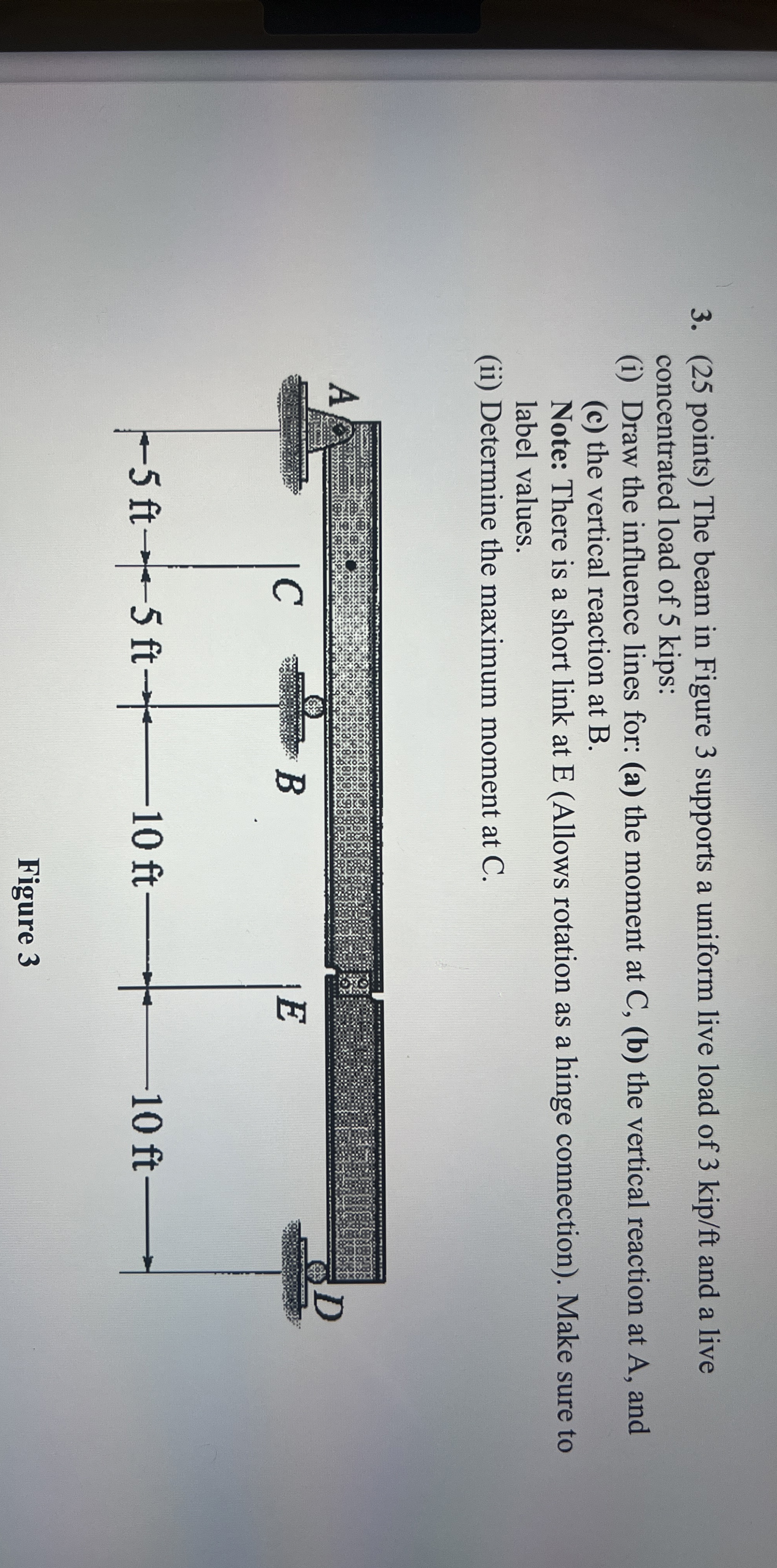 ( 2 5 points ) The beam in Figure 3 supports a
