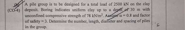 A pile group is to be designed for a total load