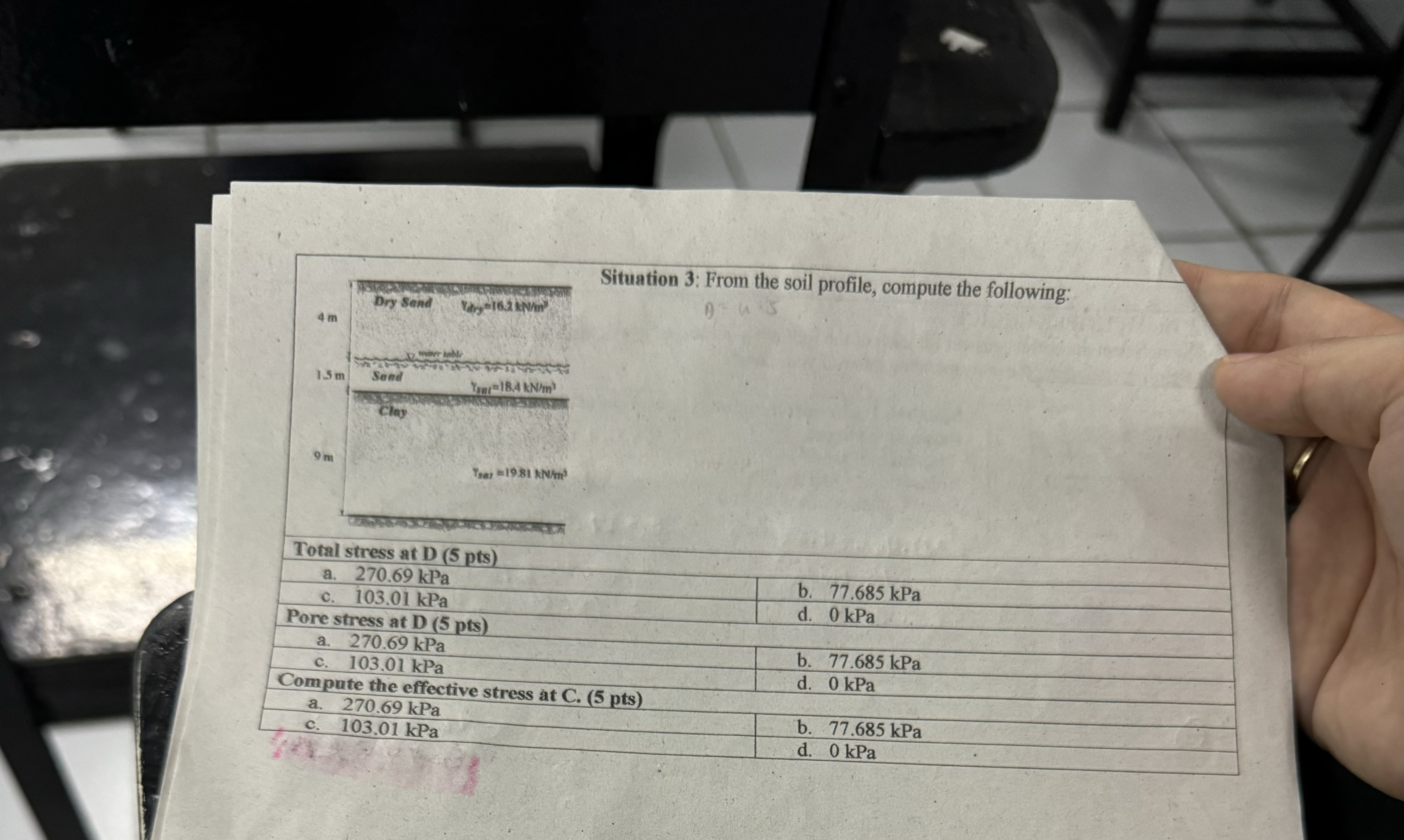 Situation 3 : From the soil profile, compute the