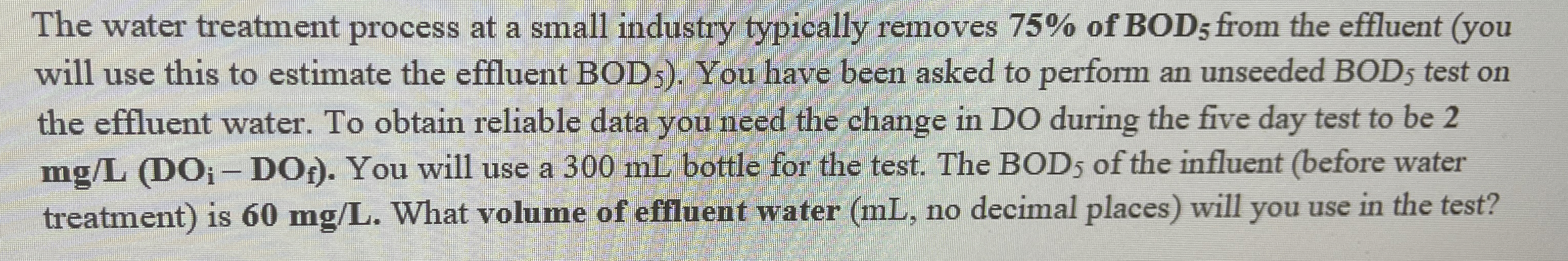 The water treatment process at a small industry