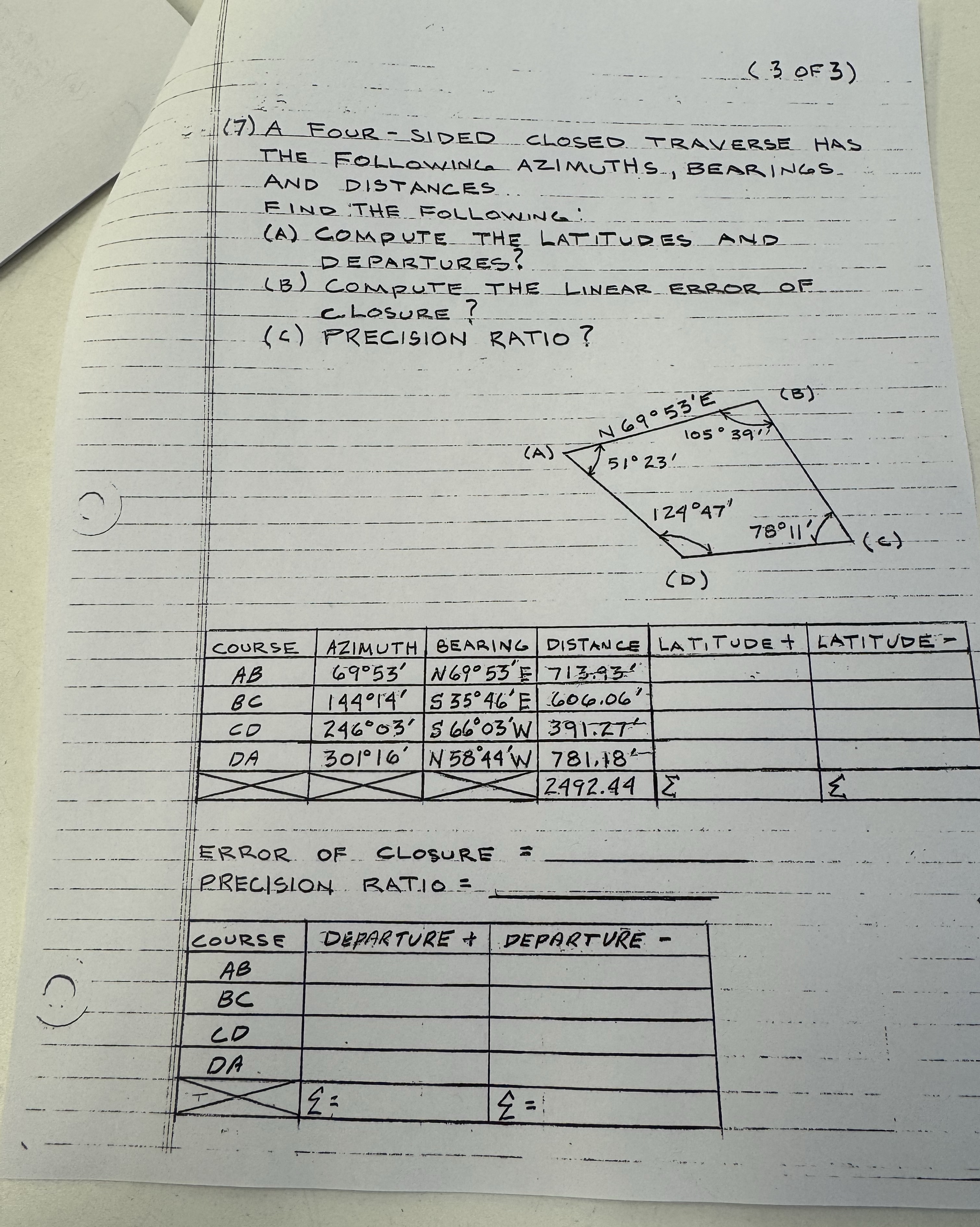 ( 3 of 3 ) ( 7 ) A FOUR - SIDED CLOSED TRAVERSE