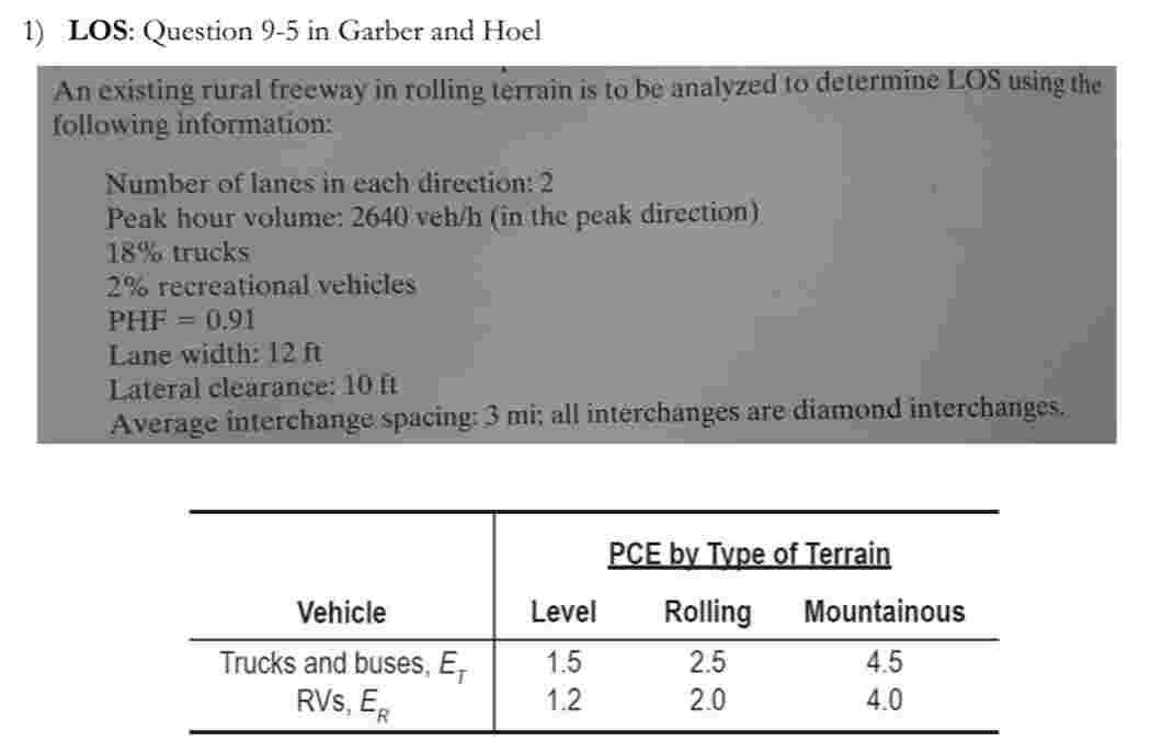 1 ) LOS: Question 9 - 5 in Garber and Hoel An