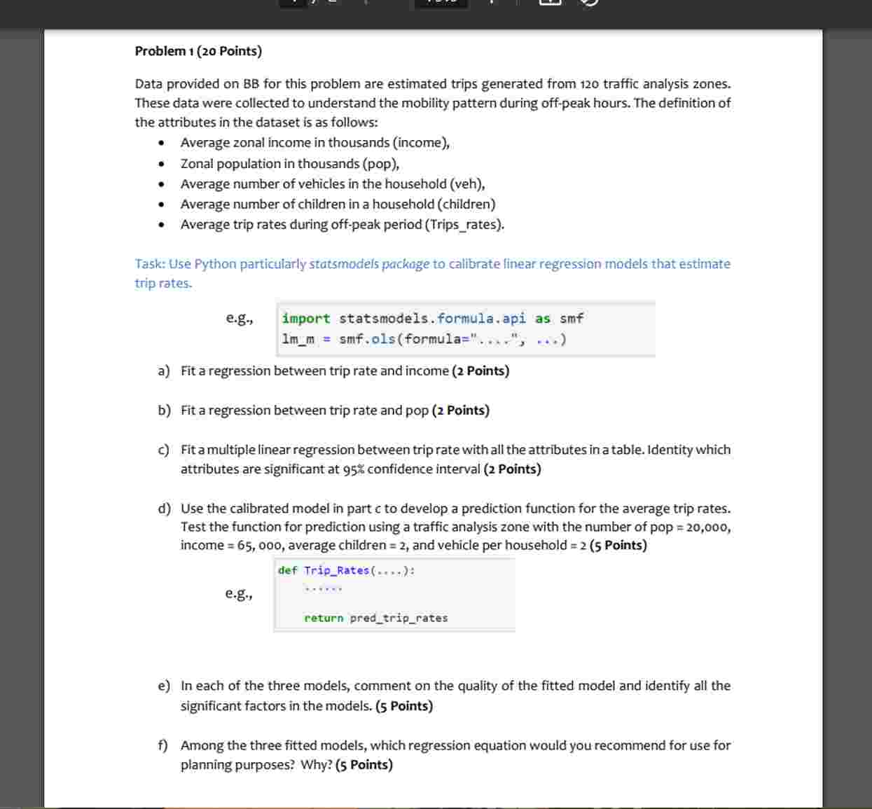 Problem 1 Data provided on BB for this problem