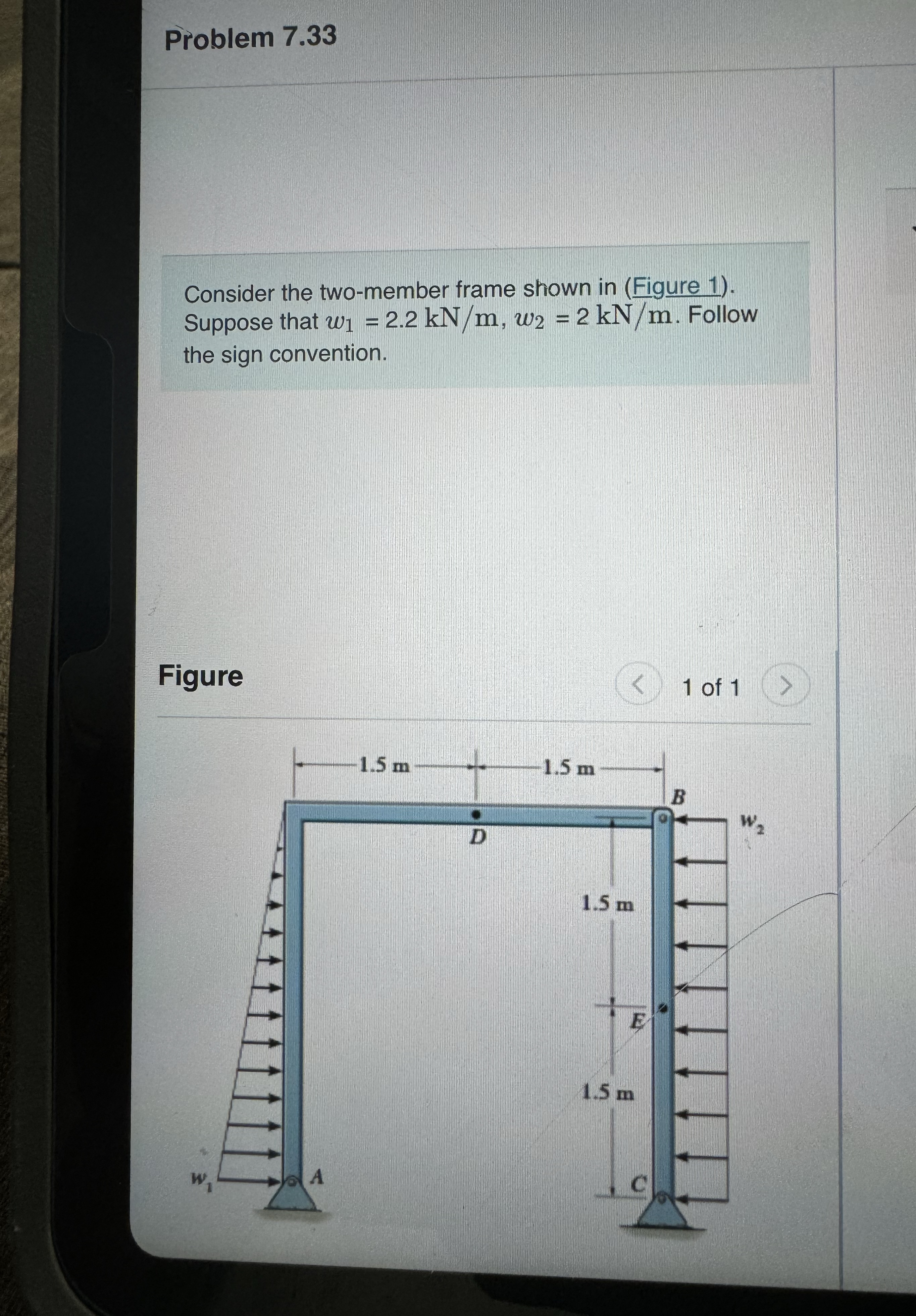 Problem 7 . 3 3 Consider the two - member frame