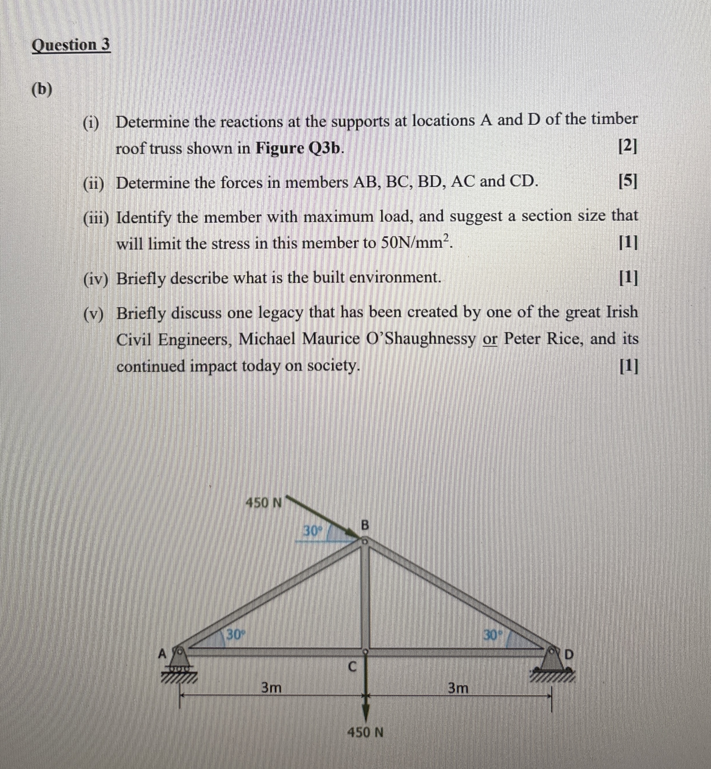 Question 3 ( b ) ( i ) Determine the reactions at