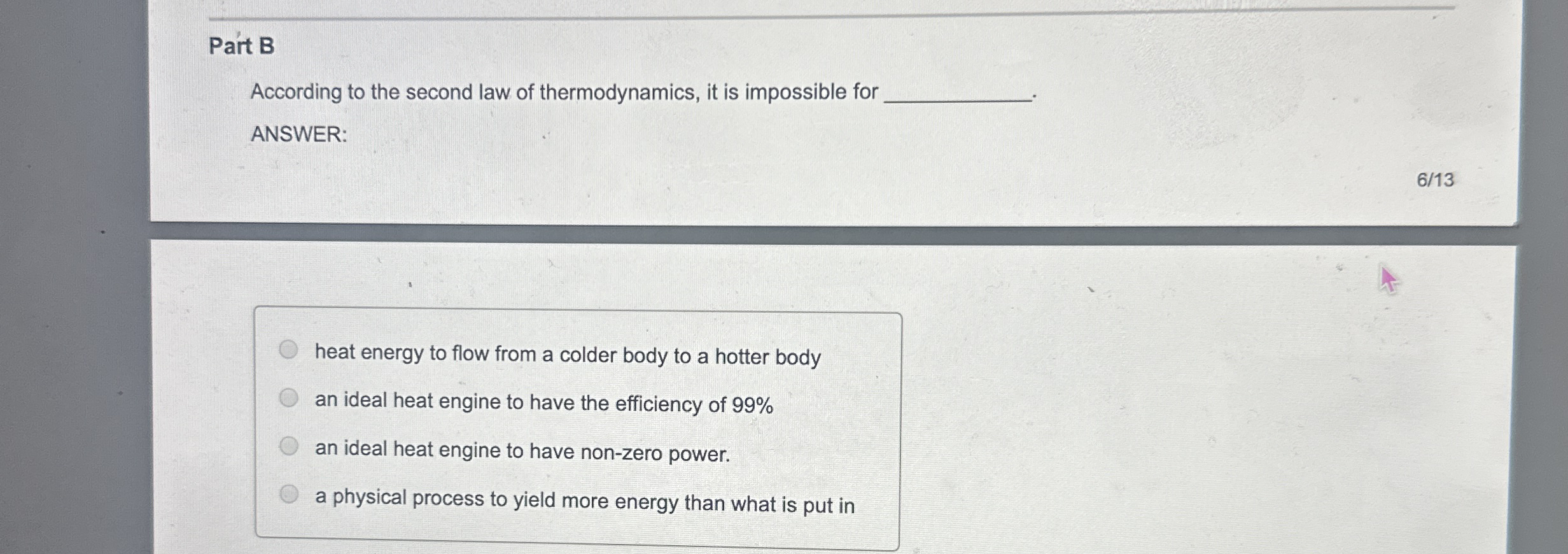 Part B According to the second law of