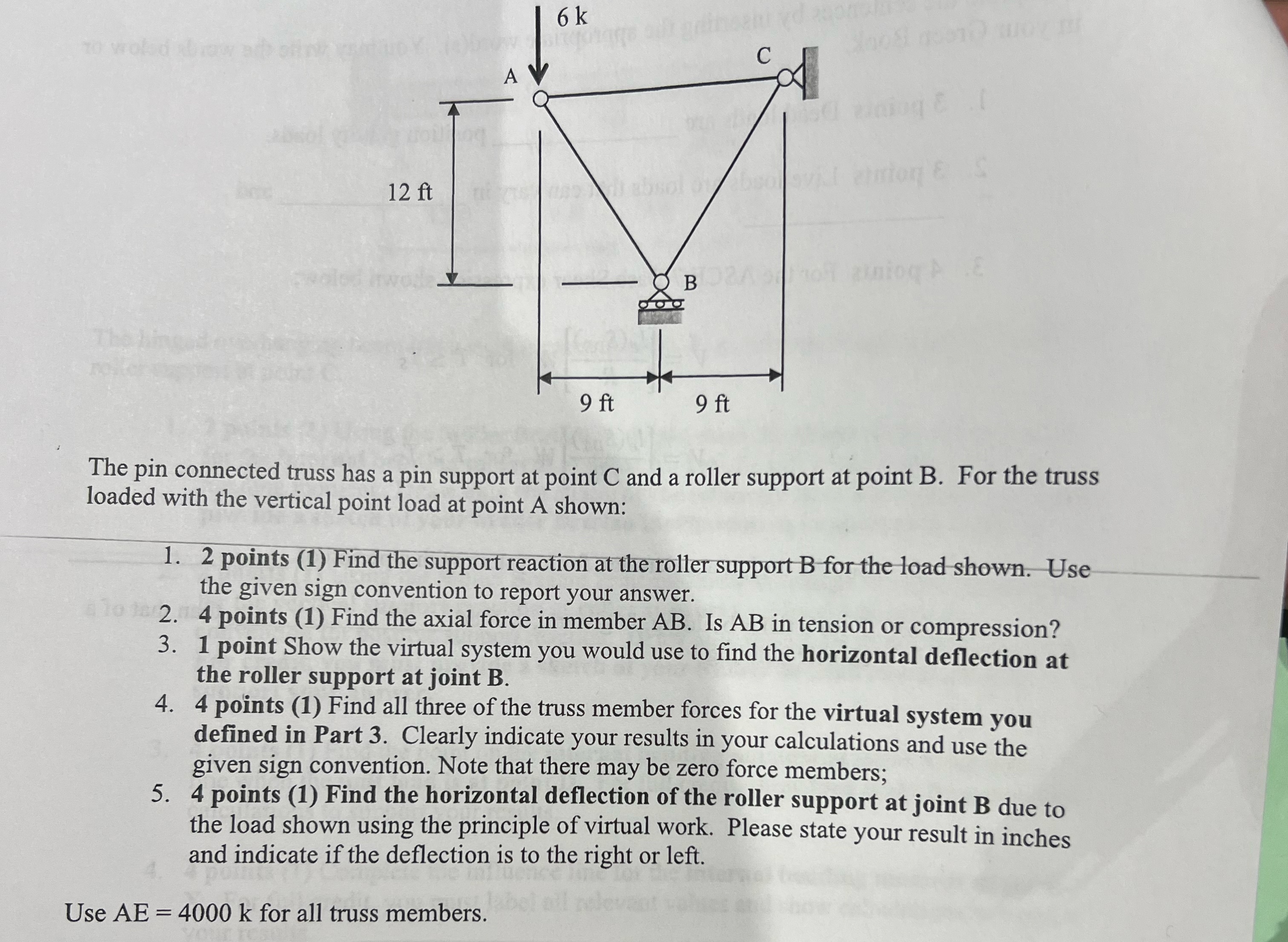 The pin connected truss has a pin support at
