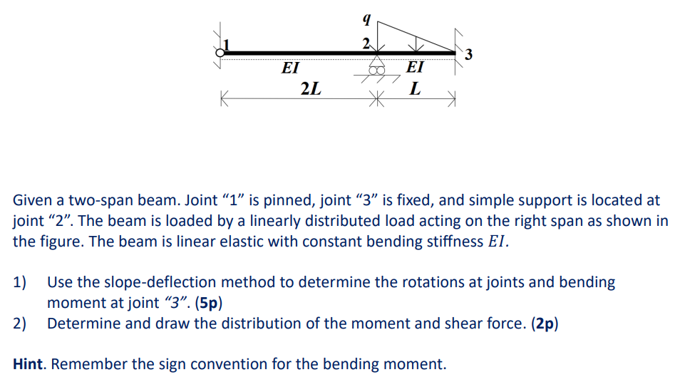 Given a two - span beam. Joint " 1 " is pinned,