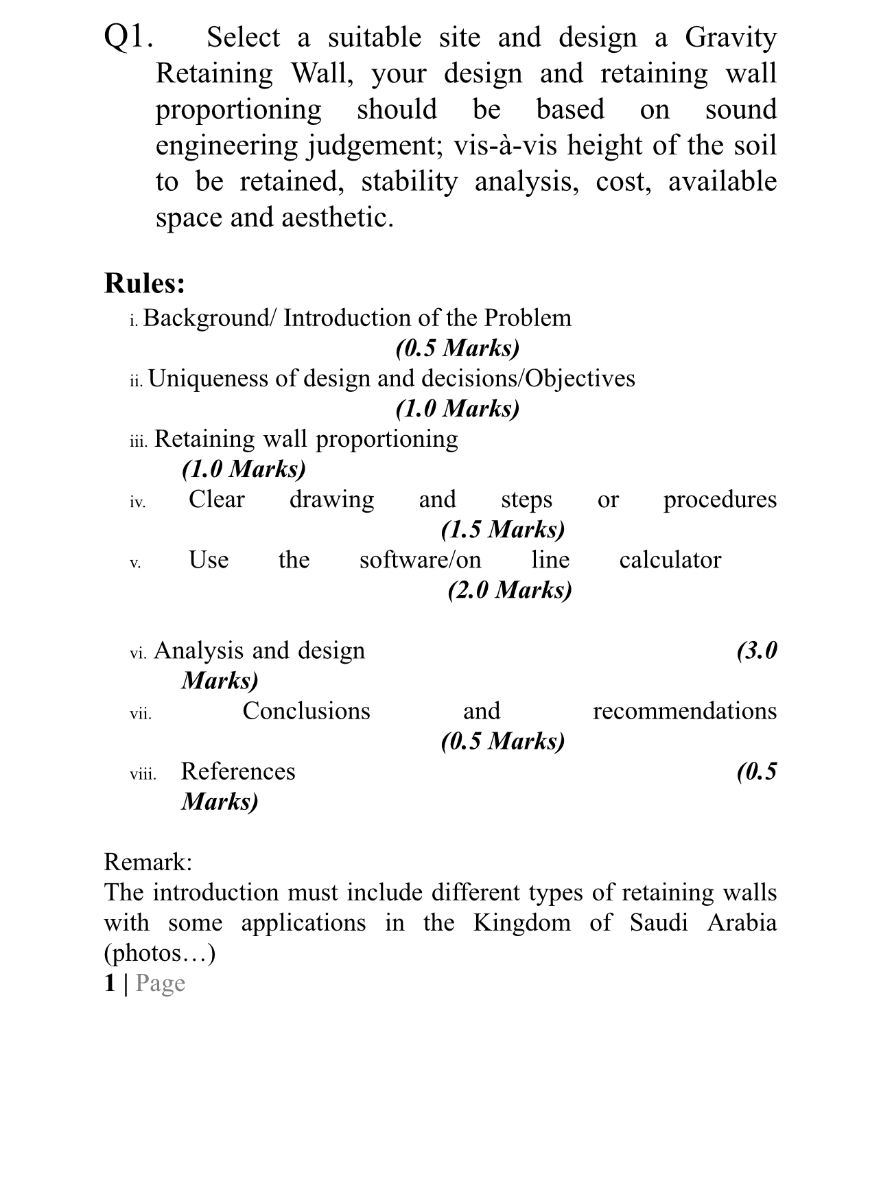 Q 1 . Select a suitable site and design a Gravity