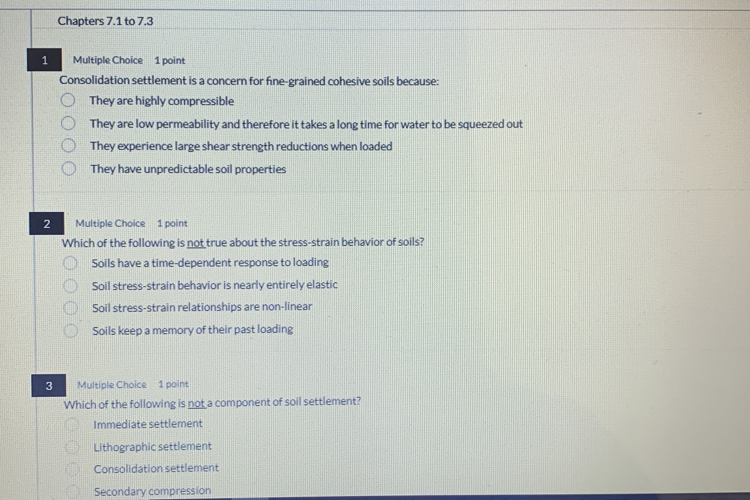 Chapters 7 . 1 to 7 . 3 1 Multiple Choice 1 point