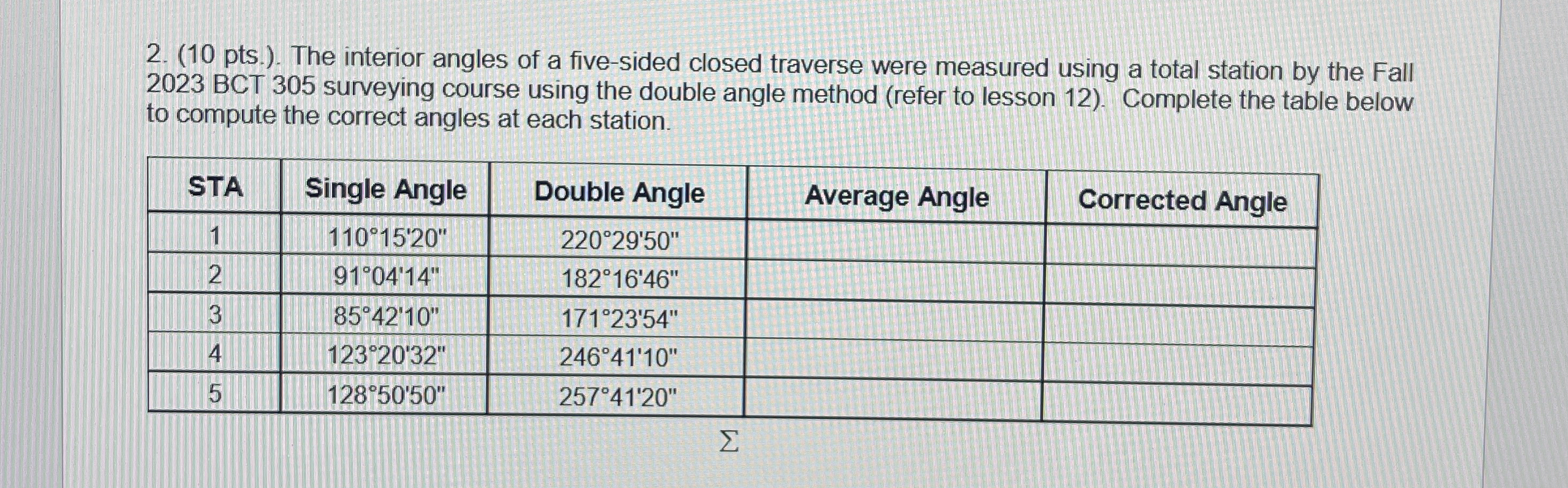 ( 1 0 pts . ) . The interior angles of a five -