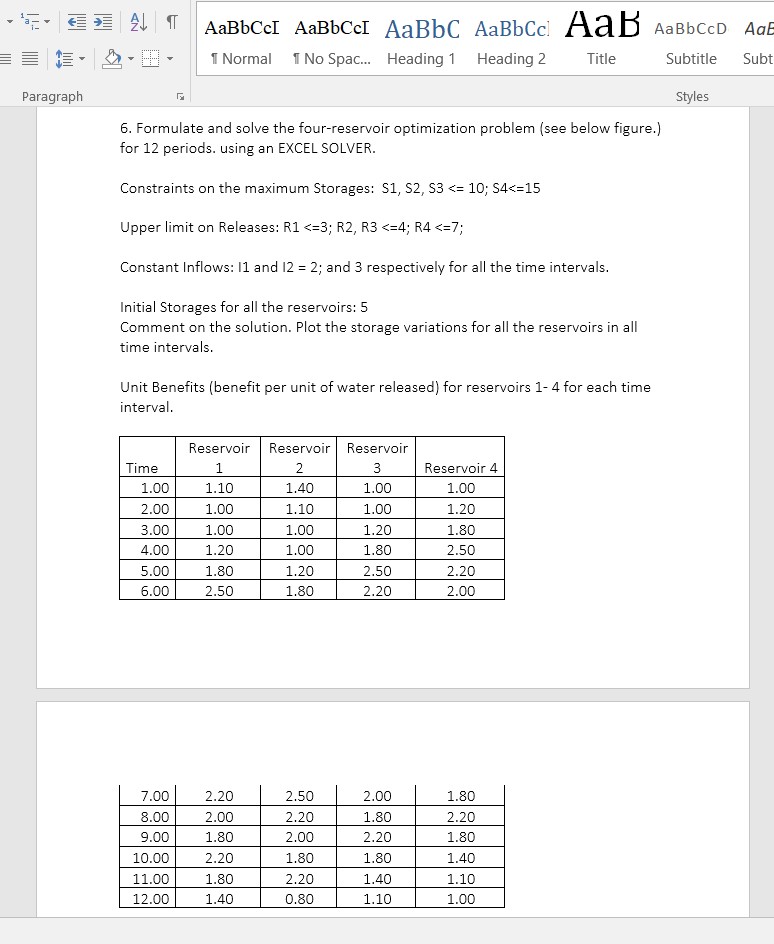 Formulate and solve the four - reservoir
