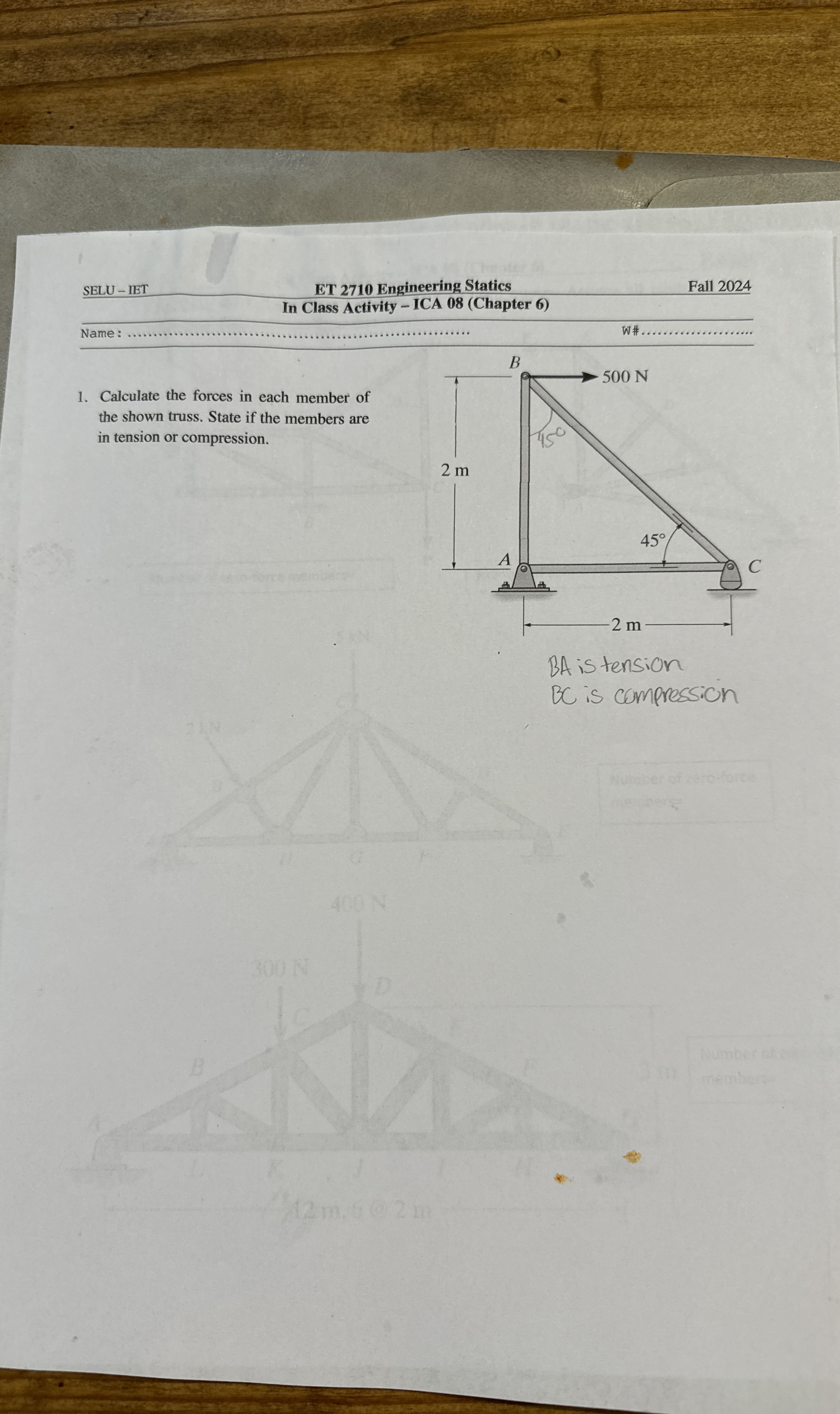 SELU - IET ET 2 7 1 0 Engineering Statics Fall 2