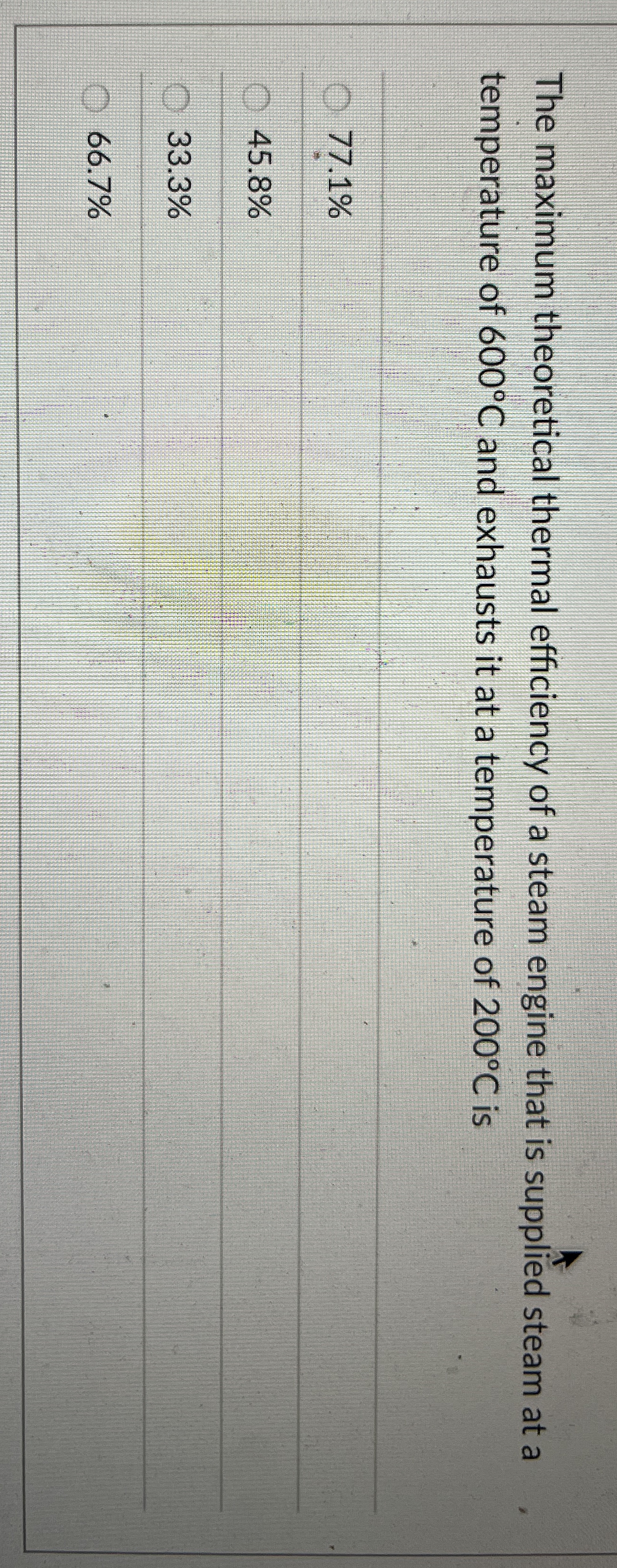 The maximum theoretical thermal efficiency of a