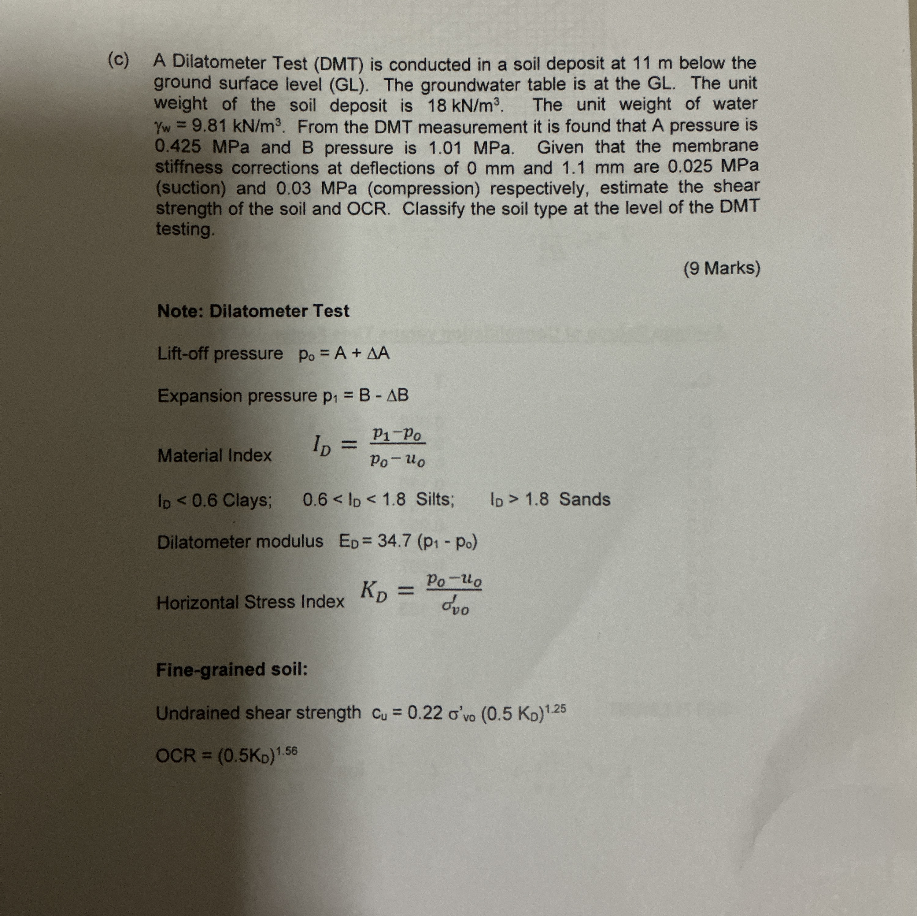 ( c ) A Dilatometer Test ( DMT ) is conducted in