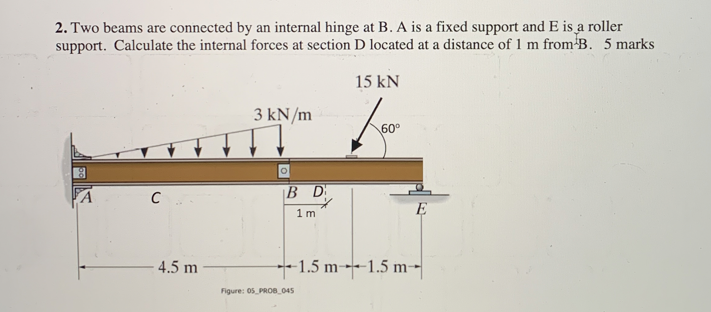 Two beams are connected by an internal hinge at B