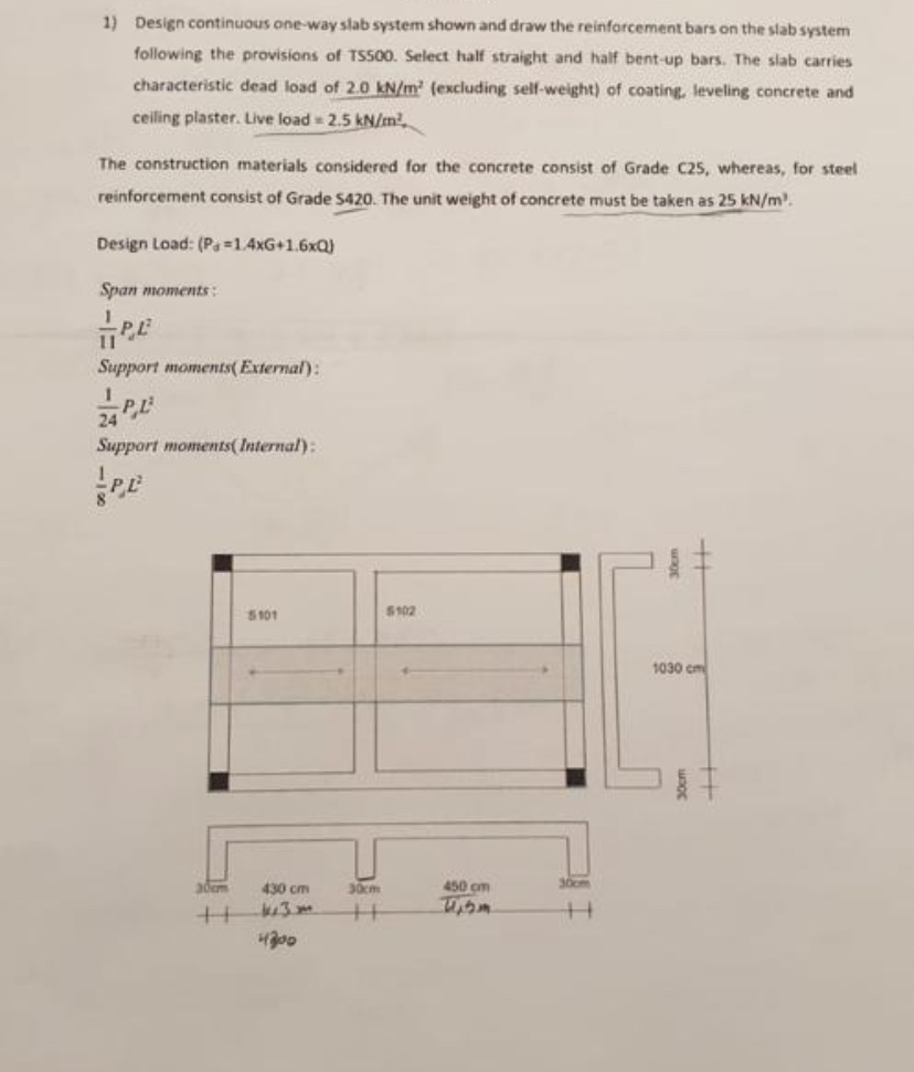 Design continuous one - way slab system shown and
