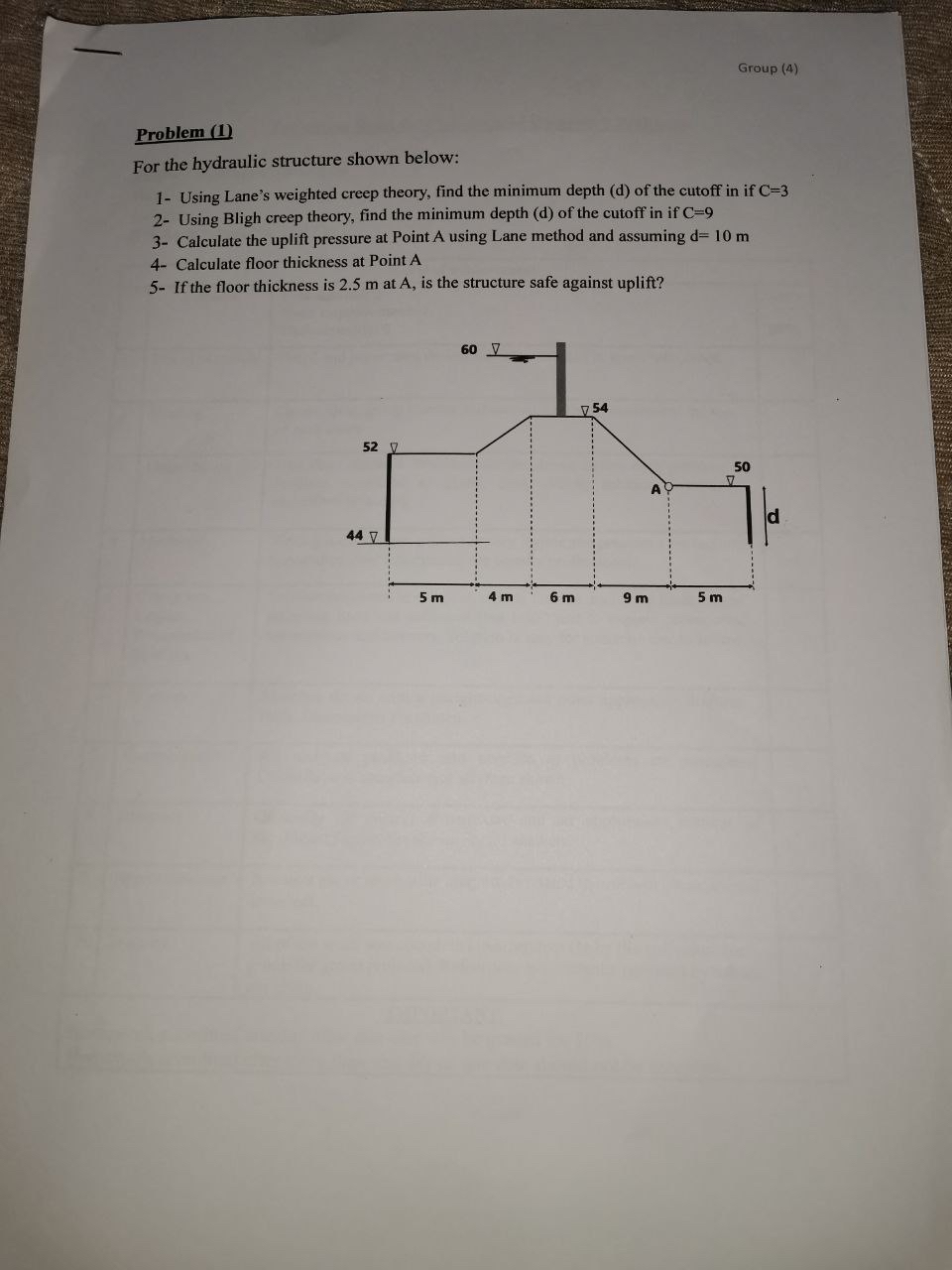 Group ( 4 ) Problem ( 1 ) For the hydraulic