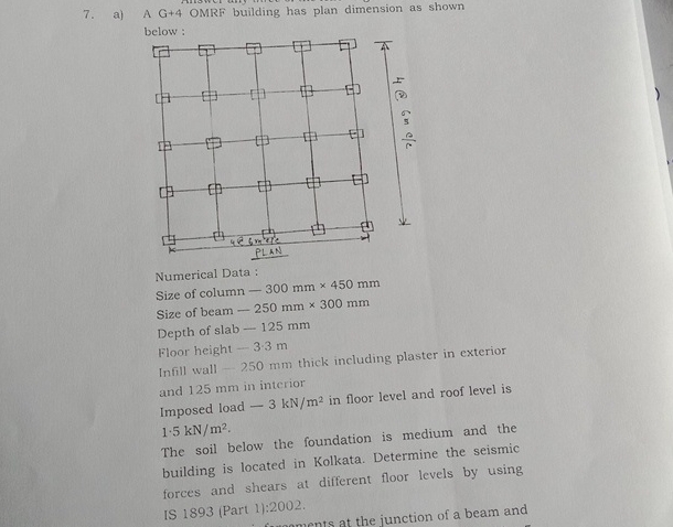 a ) A G + 4 OMRF building has plan dimension as