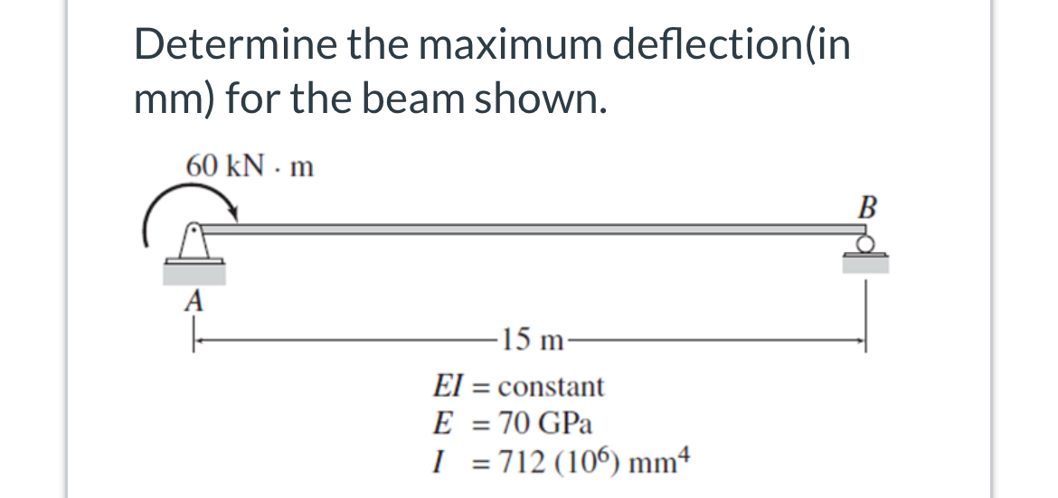 Determine the maximum deflection ( in mm ) for