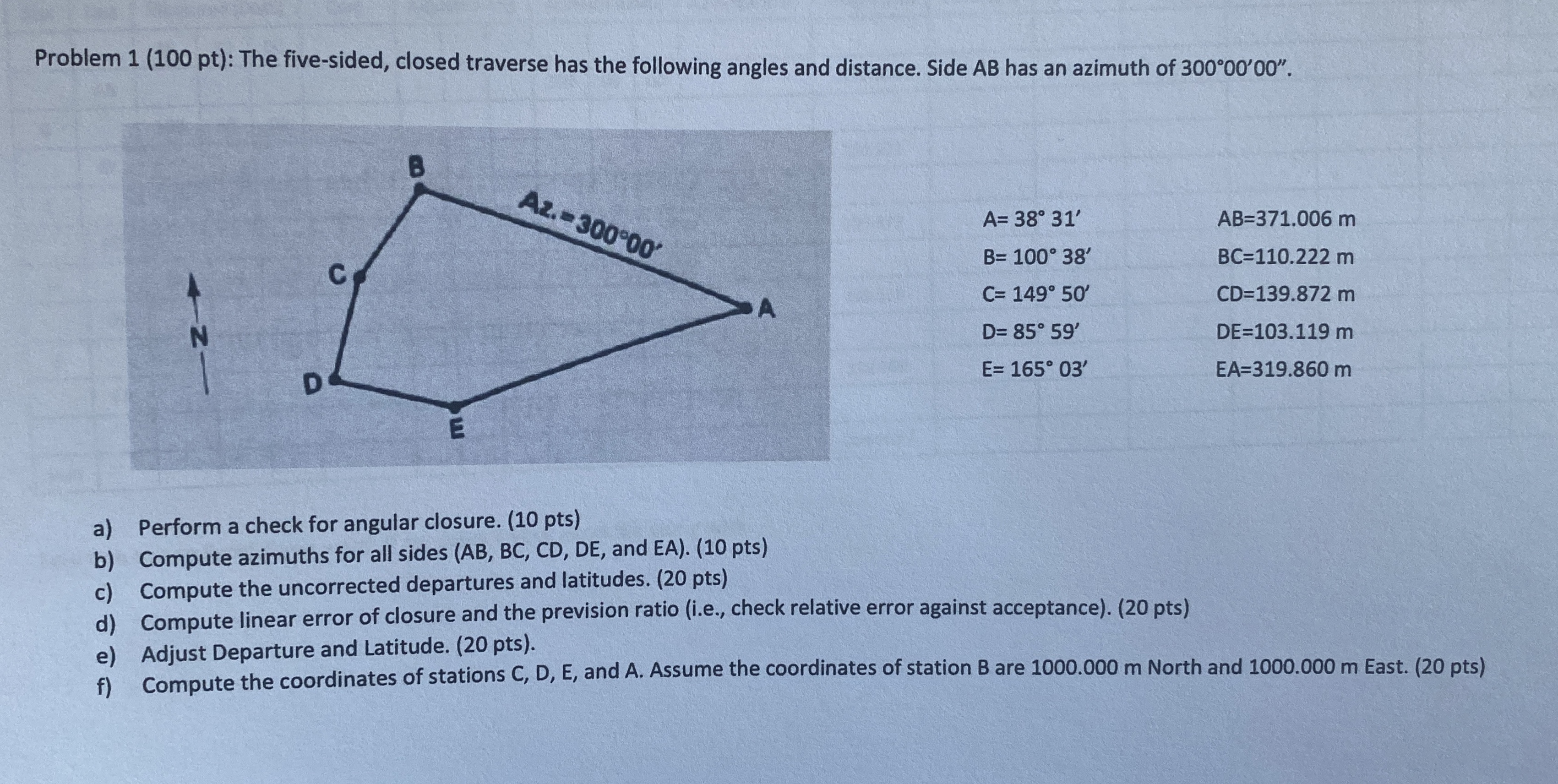 The five - sided, closed traverse has the