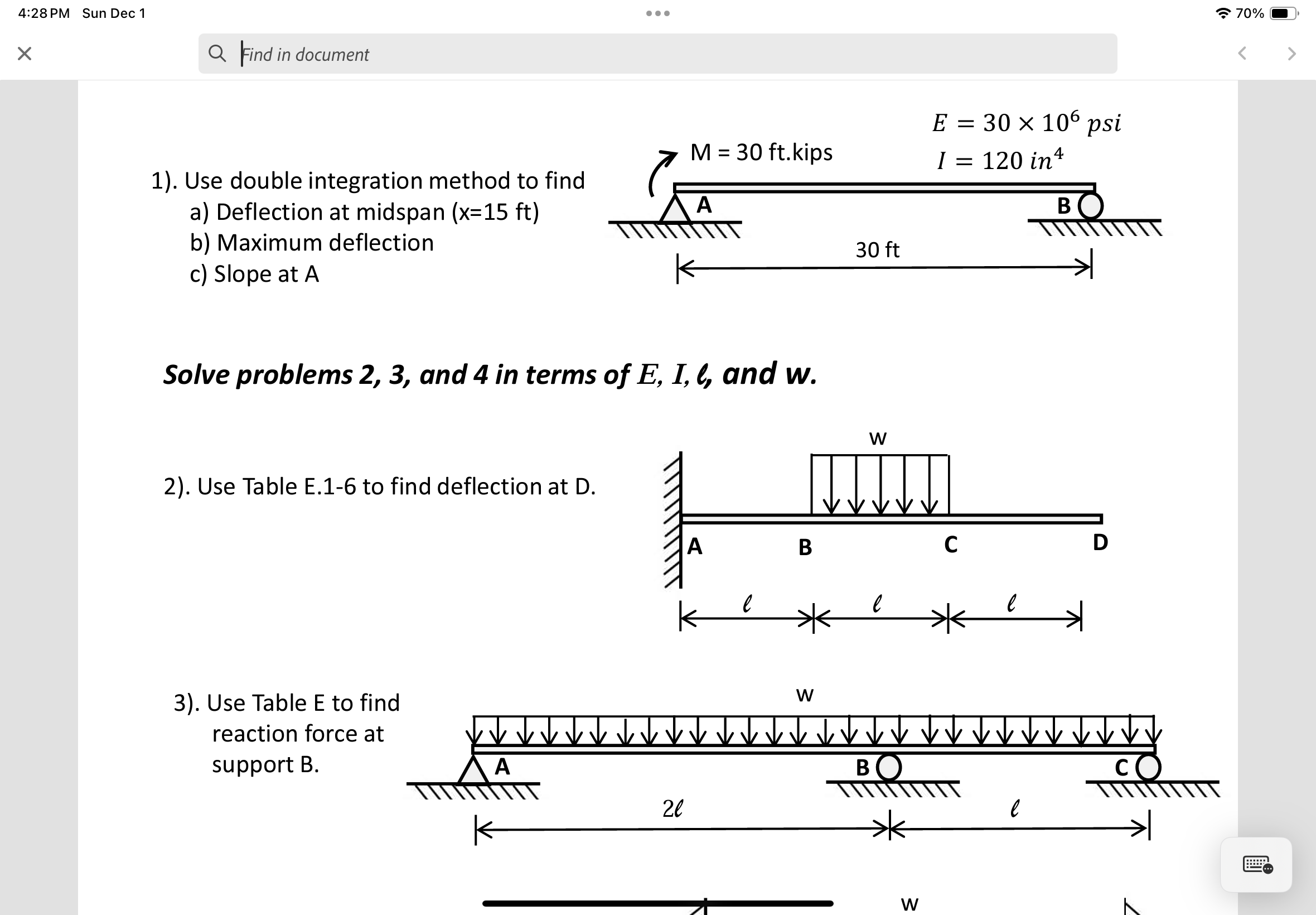 1 ) . Use double integration method to finc a )