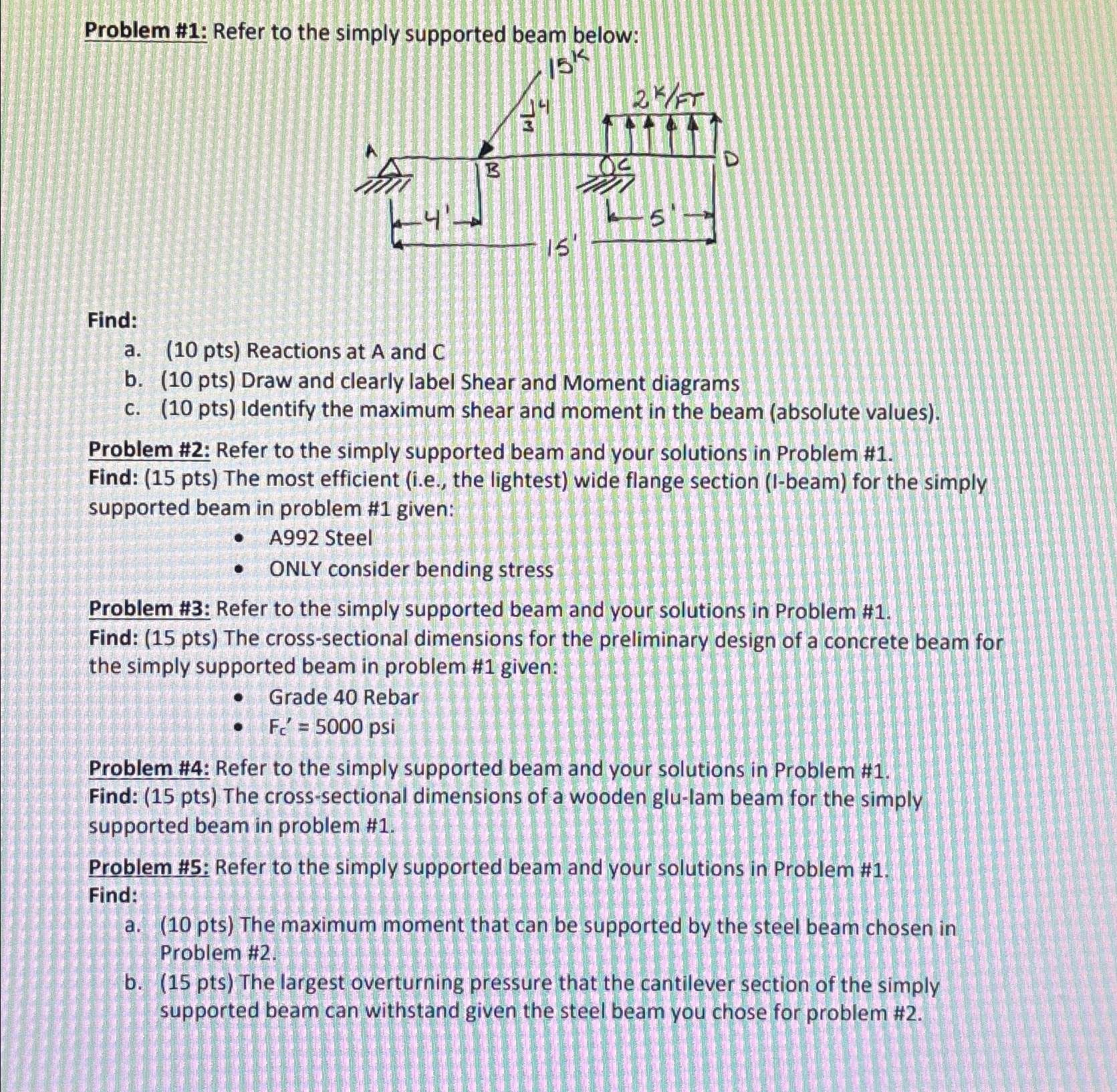Problem # 1 : Refer to the simply supported beam